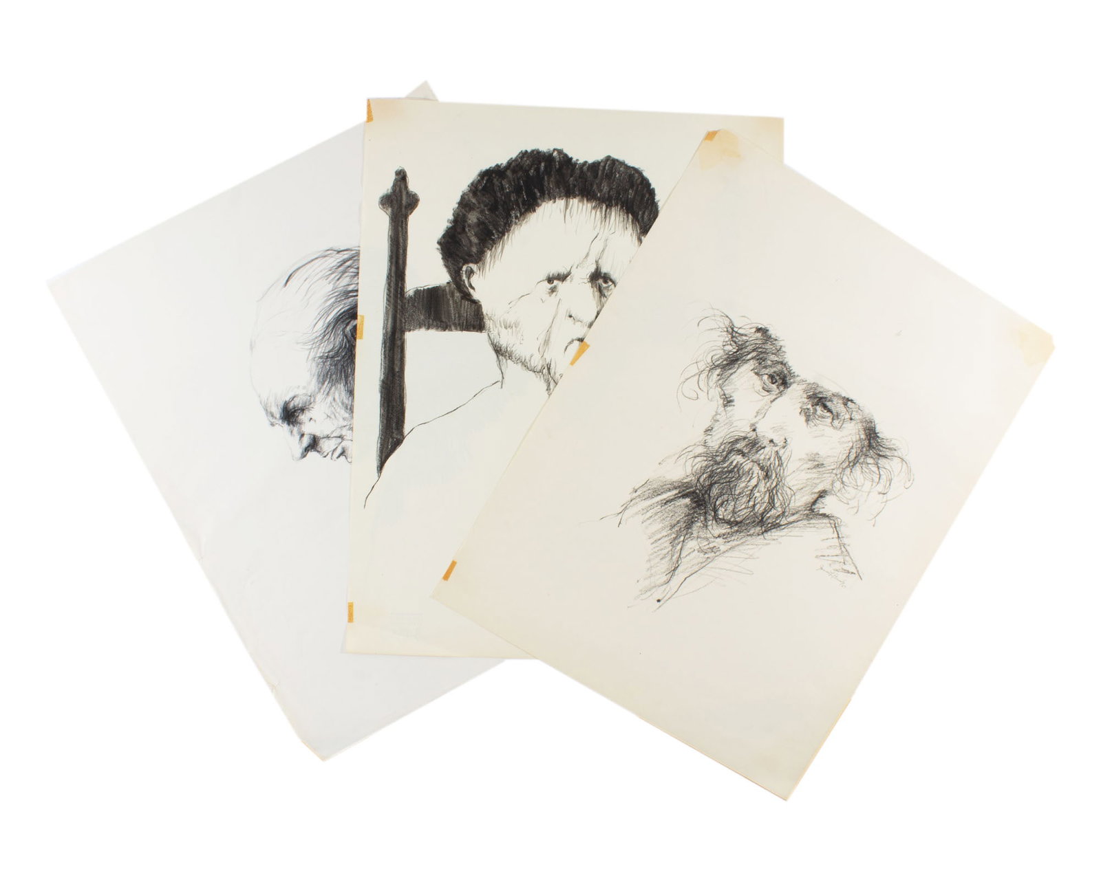 James L. Bruch 1960s Portrait Drawings: Three portrait drawings in various medium from the 1960s by James L. Bruch (American; 1942-2023). Two are signed and dated. One is unsigned, estate stamped verso. All from the artist's estate