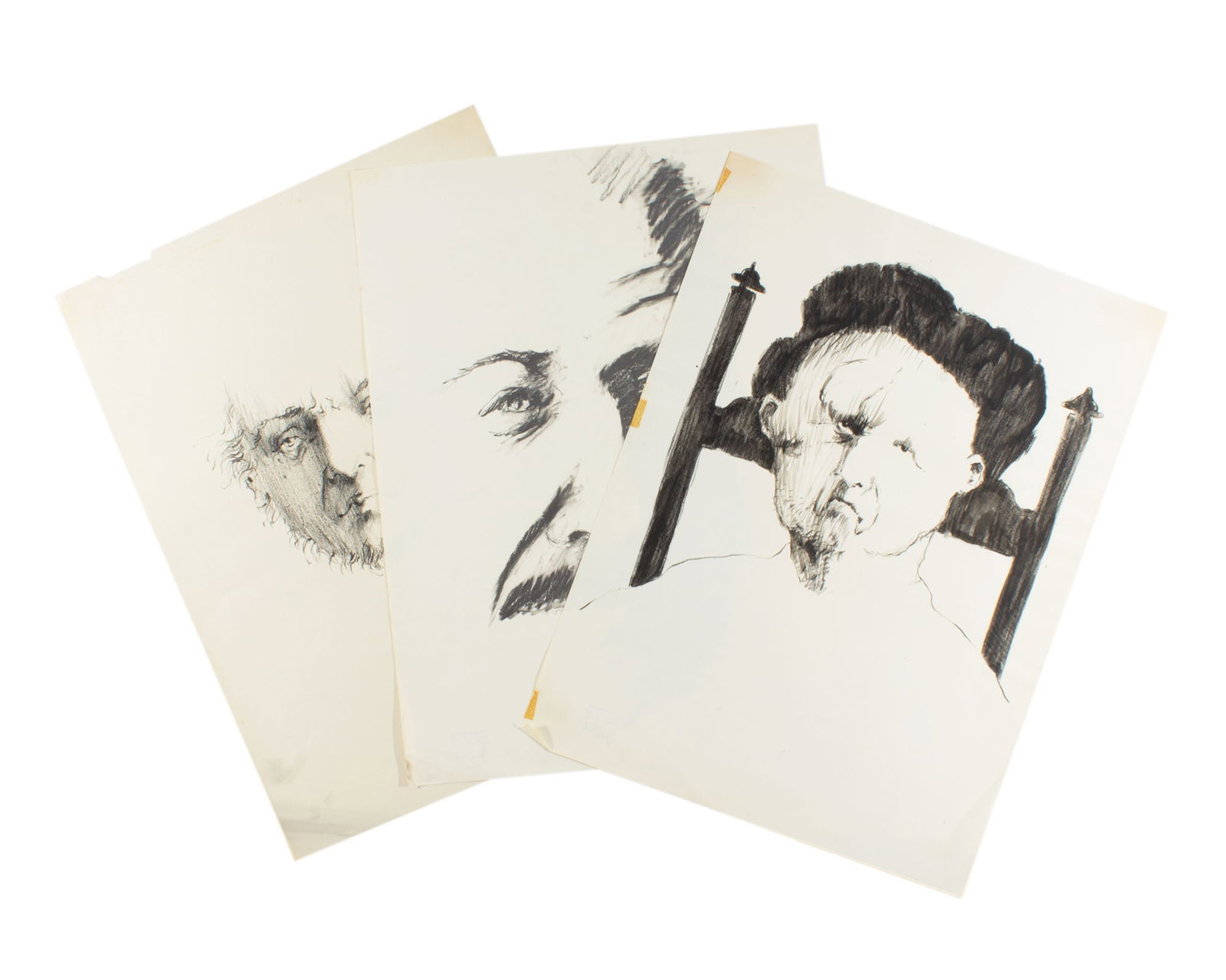 James L. Bruch 1960s Portrait Drawings: Three 1960s portrait drawings on paper in various medium by James L. Bruch (American; 1942-2023). Each piece is either signed or estate stamped to verso. All from the artist's estate. &n
