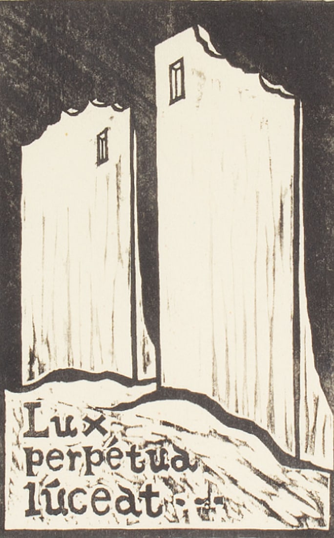 Midori Kono Thiel 1994 "Lux Perpetua Luceat" Woodblock Print: 1994 woodblock print titled Lux Perpetua Luceat (May Perpetual Light Shine) by Midori Kono Thiel (American; born 1933). Signed "Midori T." and dated lower right. Measurement
