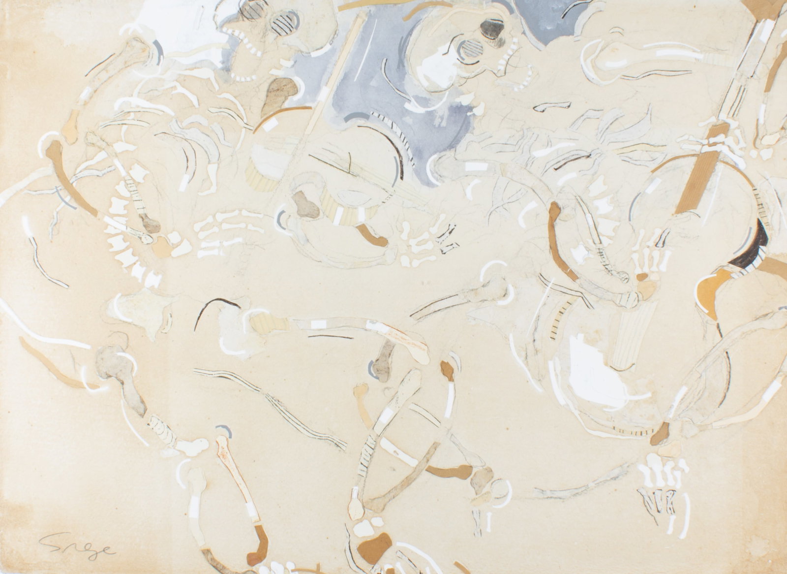 Walter Sorge Mixed Media Painting and Collage of Skeletons (1 of 7)