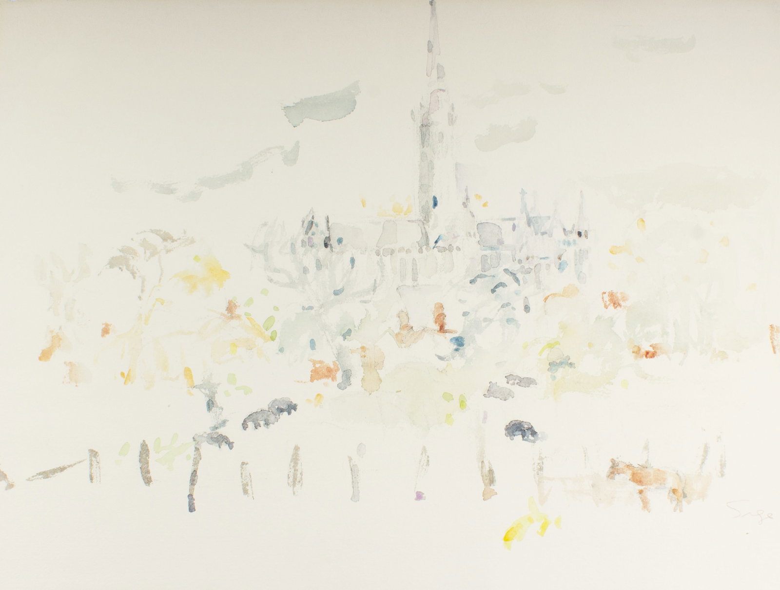 Walter Sorge Watercolor of a Cathedral (1 of 4)