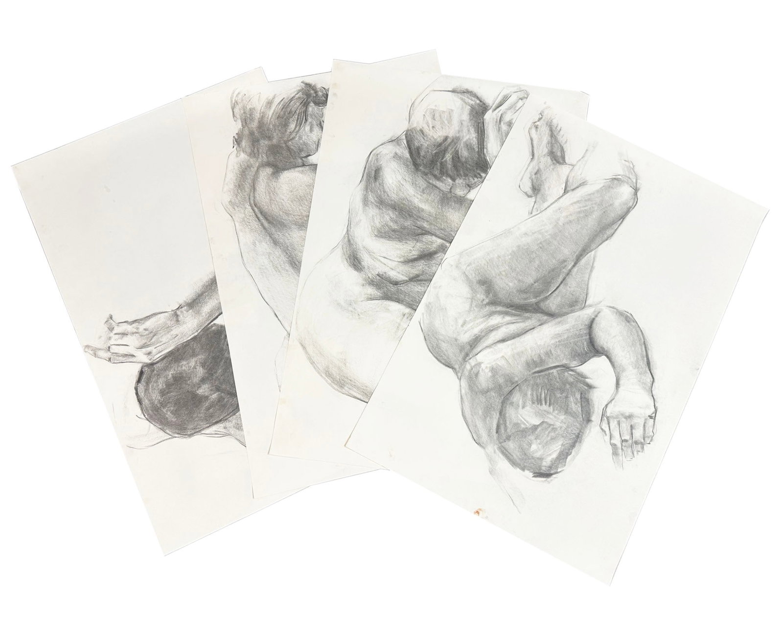James L. Bruch Figural Drawings: Four drawings of nude figures by James L. Bruch (American; 1942-2023). Unsigned, each estate stamped verso. From the artist's estate. Measurements: 38" W x 25" H (each). &nbs