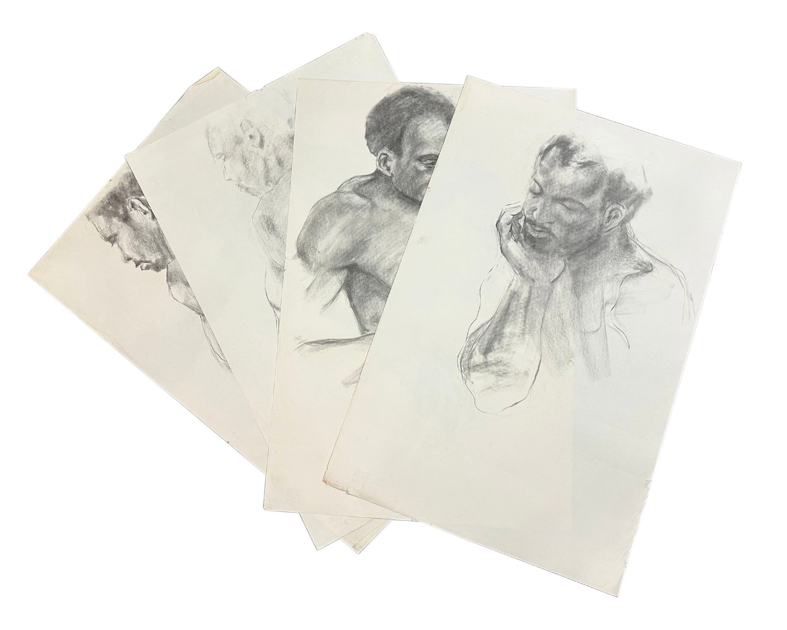 James L. Bruch Figural Drawings: Four drawings on paper of figures by James L. Bruch (American; 1942-2023). Unsigned, estate stamped verso. From the artist's estate. Measurements: 25.5" W x 38" H (each). In house shipping available. 