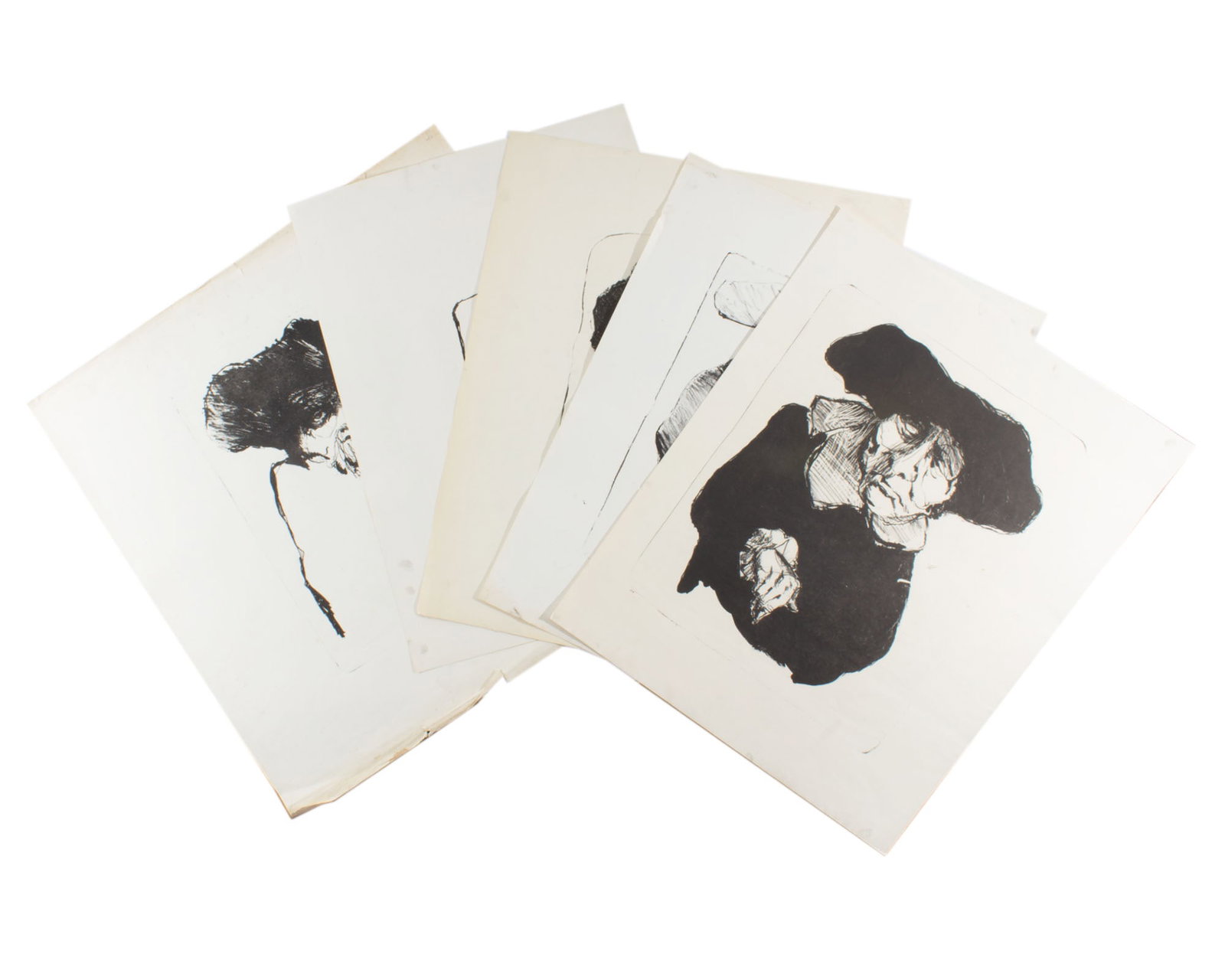 James L. Bruch Lithograph Portraits: Group of five lithograph portrait prints by James L. Bruch (American; 1942-2023). Unsigned, estate stamped to each verso. From the artist's estate. Measurements: 24" W x 24" 