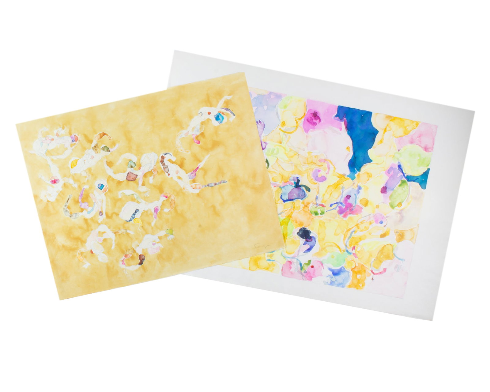 Walter Sorge Abstract Watercolor Paintings of Figures: Two abstract watercolor paintings of figures by Walter Sorge (Canadian; 1931-2021). One painting is signed, the other is unsigned. From the artist's estate. Measurements: 30.5&quo