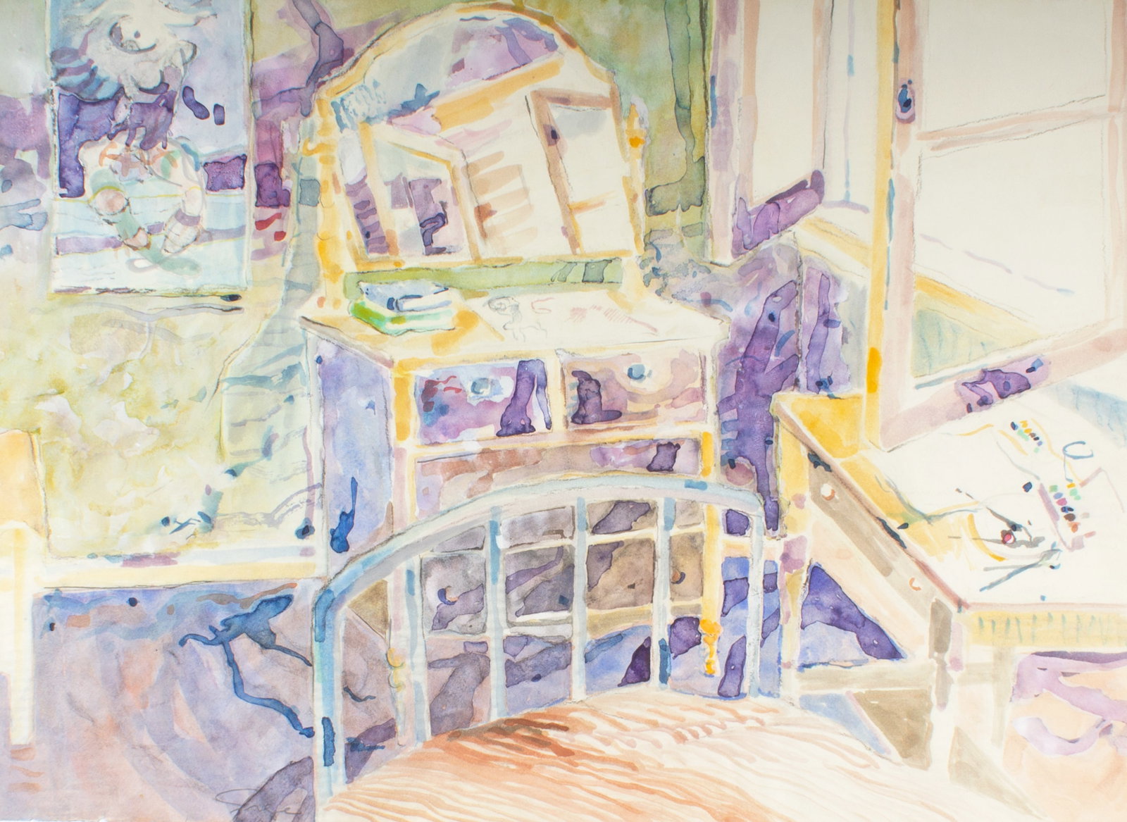 Walter Sorge Watercolor of an Interior: Watercolor painting of an interior by Walter Sorge (Canadian; 1931-2021). Signed to lower edge near left corner. Measurements: 27.25" W x 19.75" H (sheet) In house shipping available. From Sheafer + K
