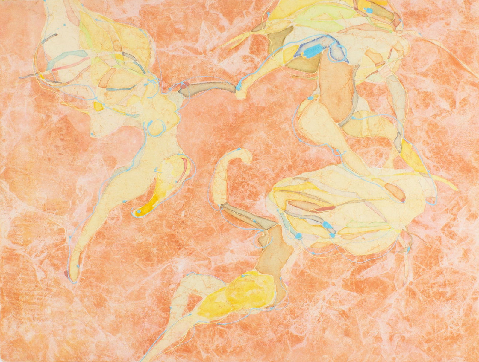 Walter Sorge Abstract Mixed Media Painting of Figures: Mixed media painting on paper of abstract figures by Walter Sorge (Canadian; 1931-2021). Signed upper left. Measurements: 20.5" W x 15.5" H (sheet). In house shipping available
