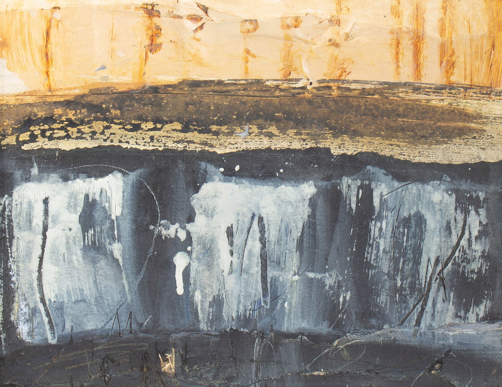 Juliet Holland 2002 "Ocean Arrow #5" Mixed Media Painting: 2002 mixed media collage and painting on paper by Juliet Holland (American; 1937-2017). Titled Ocean Arrow #5. Signed, titled, dated verso of back board. Measurements: 20" W x 16"