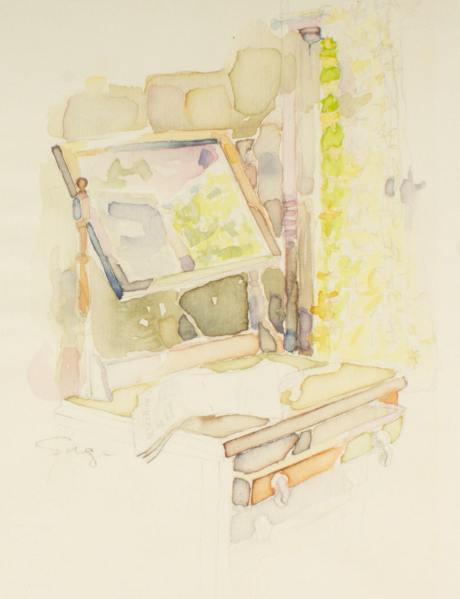 Walter Sorge Watercolor Painting of an Interior: Watercolor painting of an interior by Walter Sorge (Canadian; 1931-2021). Signed lower left. Measurements: 6" W x 8.5" H (sheet). In house shipping available. From Sheaf