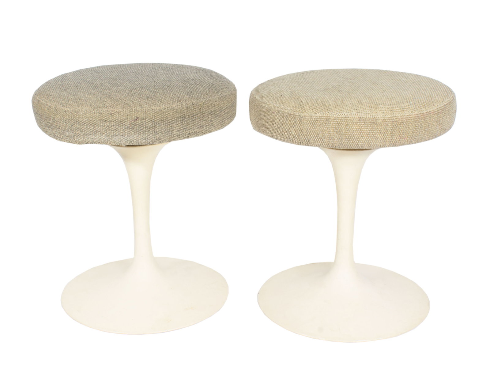 Eero Saarinen Knoll Tulip Stools, Pair: Pair of Mid Century Modern Tulip stools designed by Eero Saarinen for Knoll. Measurements: 14.5" W x 17.5" H x 14.5" D (single stool). In house shipping available.