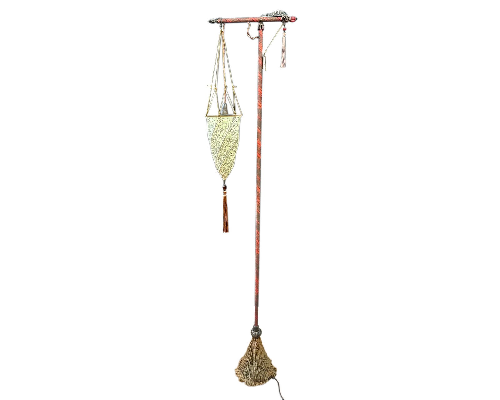 Fortuny "Cesendello" Italian Floor Lamp with Silk Shade: "Cesendello" floor lamp produced by Fortuny from an original design by Mariano Fortun (Spanish; 1871-1949). Made in Venice, Italy. Shade marked "Venetia Stvdivm" and &quo
