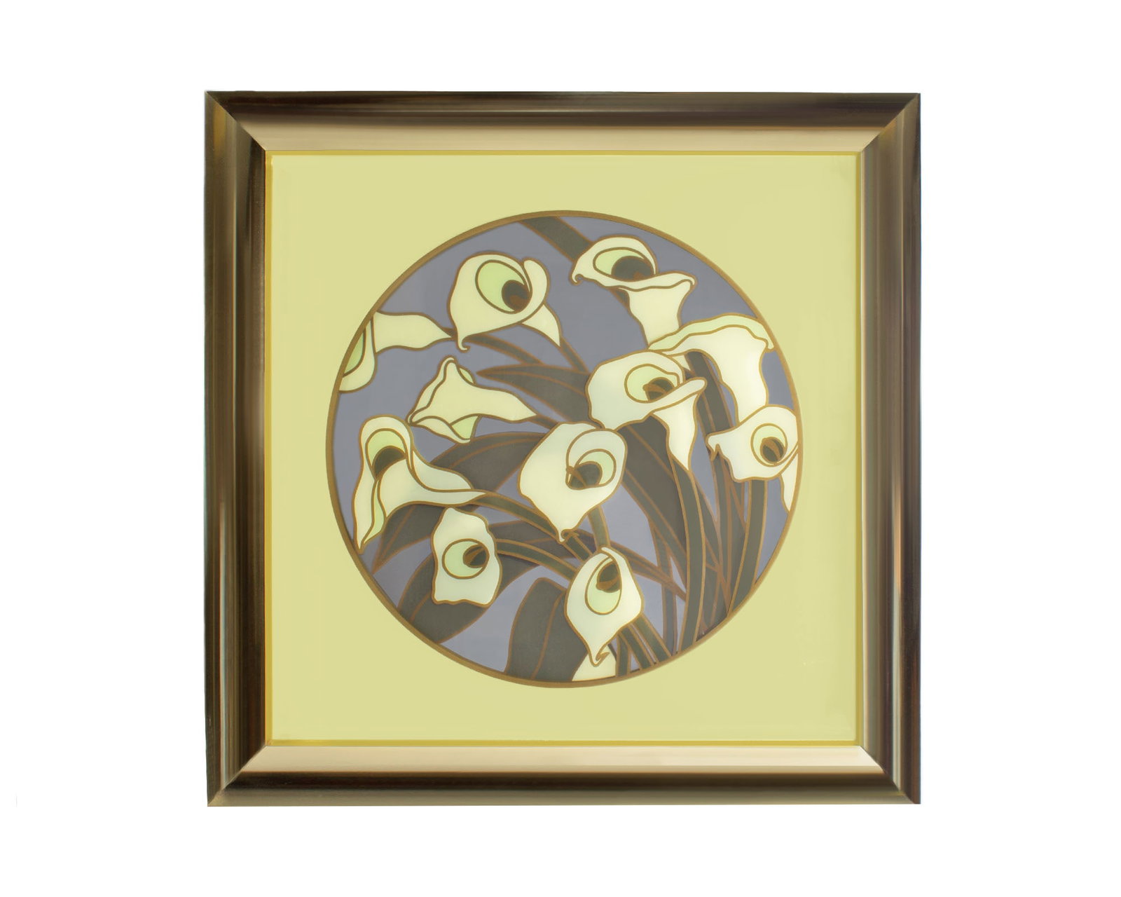 Windsor Art "Calla Lilies 2" Wall Mirror: Vintage Windsor Art "Calla Lilies 2" wall mirror with calla lily design. Marked to back. Measurements: 34.75" W x 34.75" H x 2.25" D. Pickup or third party