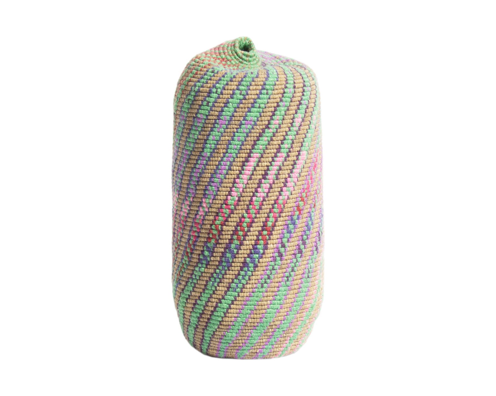 Jane Sauer 1984 "Test Pattern" Waxed Linen Woven Vessel: 1984 waxed linen and linen woven basket by artist Jane Sauer (American; born 1937). Titled Test Pattern. Originally purchased from the B.Z. Wagman Gallery in St. Louis. Original purchase