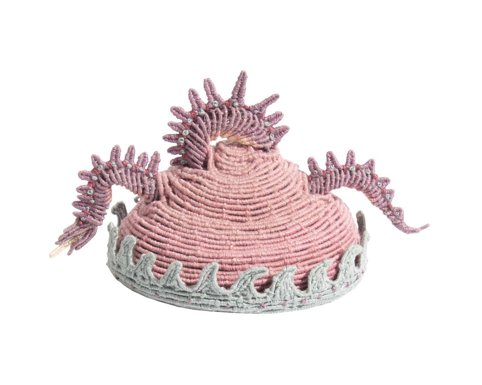 Carol Eckert 1980s Woven Dragon Basket Box: 1980s woven basket box of with dragon and waves by artist Carol Eckert (American; born 1945). Originally purchased at the Craft Alliance in St. Louis. Measurements: 6" W x 3" H
