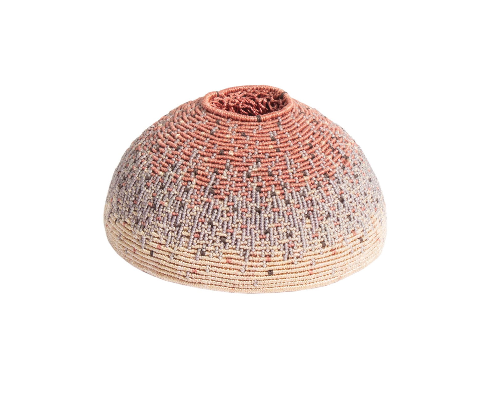 Carol Eckert 1980s Woven Vessel: 1980s woven vessel by artist Carol Eckert (American; born 1945). Originally purchased from the Craft Alliance in St. Louis. Measurements: 4" W x 2.5" H x 4" D. In