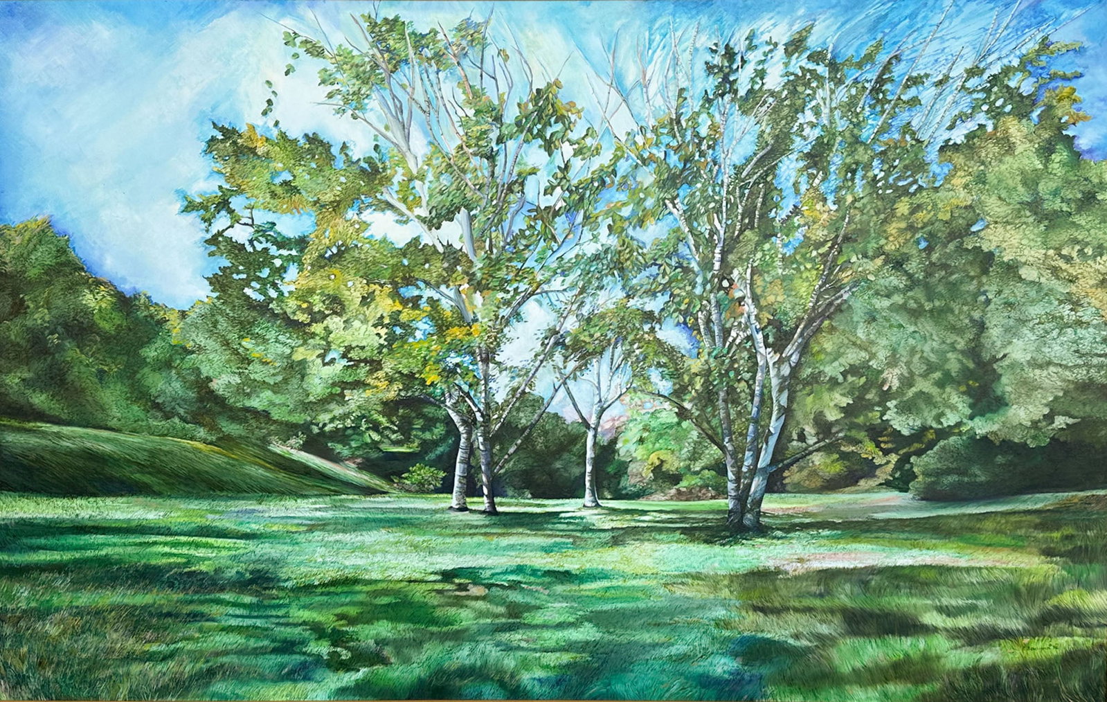 Paulette Bensignor 1992 "Birches" 63" x 41" Oil on Canvas Painting: 1992 oil on canvas painting titled Birches by Paulette Bensignor (American; 20th/21st century). Signed and dated lower right. Measurements: 63.5" W X 41.5" H x 2.25" D
