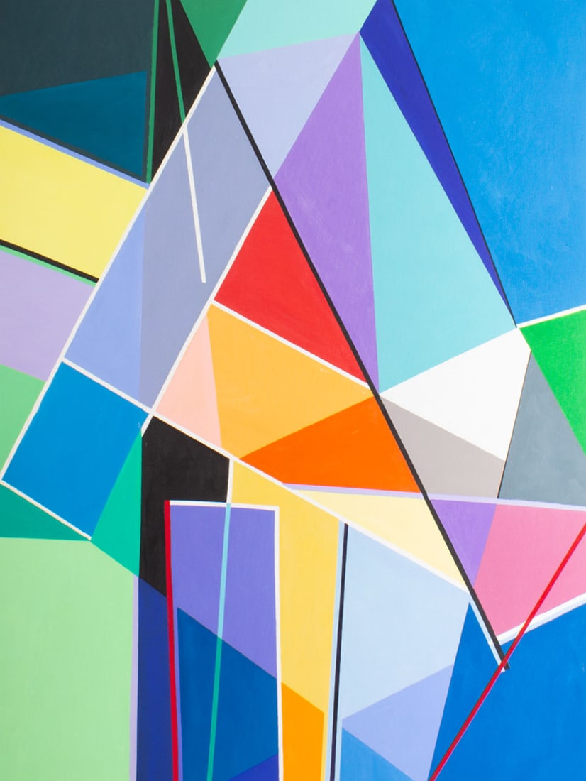 Halim Scott Abtract Acrylic on Canvas Painting 1960s/70s: Abstract painting on canvas by American artist Halim Scott (1925-1997), alias Robert William Scott. Painting from the 1960s or 70s. Measurements: 47.5" H x 35.5" W x .75&qu