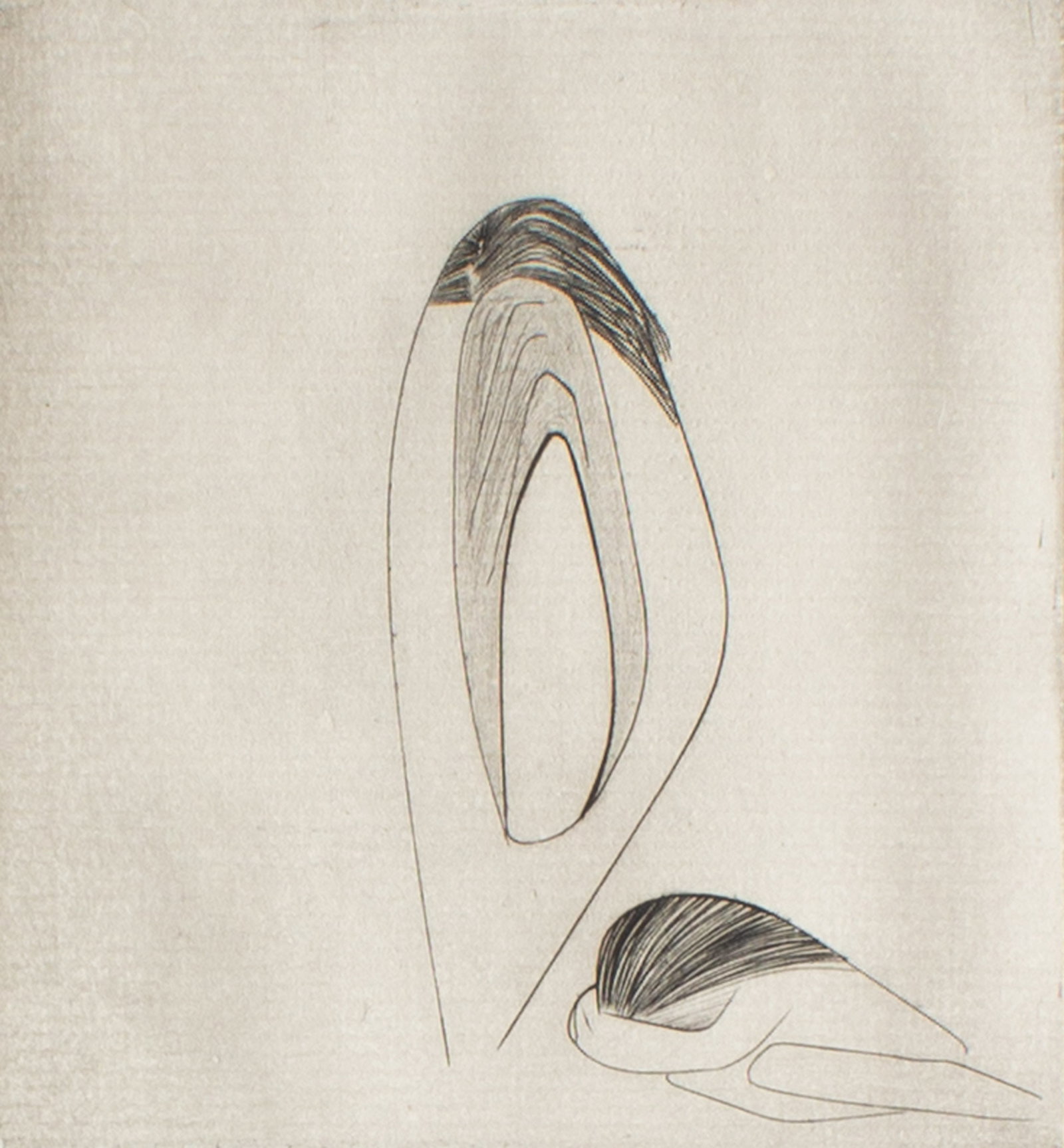 Mar Jean Kettunen "Kett" 1948 "Another Child" Etching: 1948 abstract etching, titled Another Child, by Margaret Jean Kettunen, who also went by Mar Jean Kettunen or Kett (American; 1926-2025). Studied under Stanley William Hayter at&nb