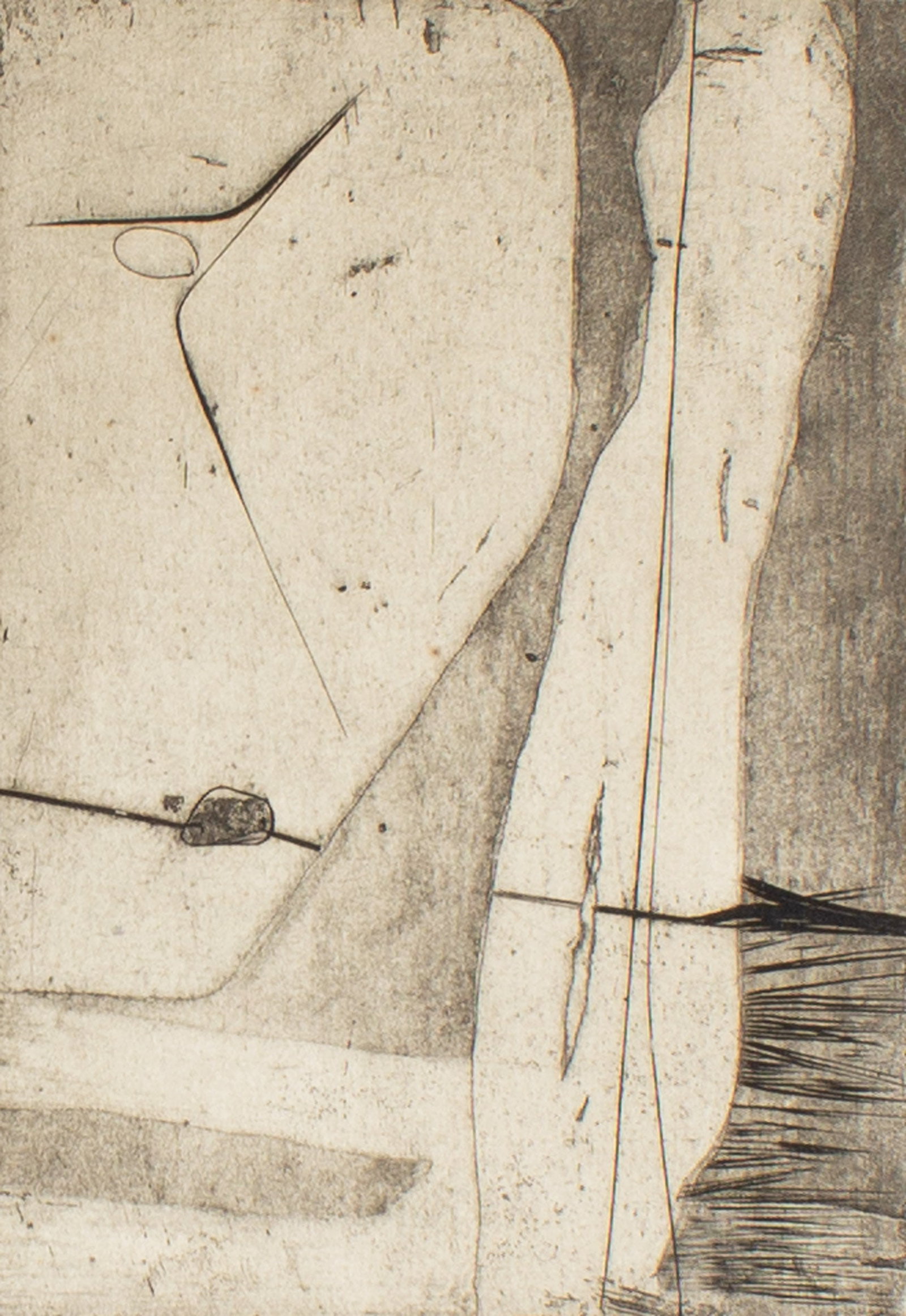 Mar Jean Kettunen "Kett" 1949 "Waiting Woman" Etching: 1949 abstract etching, titled Waiting Woman, by Margaret Jean Kettunen, who also went by Mar Jean Kettunen or Kett (American; 1926-2025). Studied under Stanley William Hayter