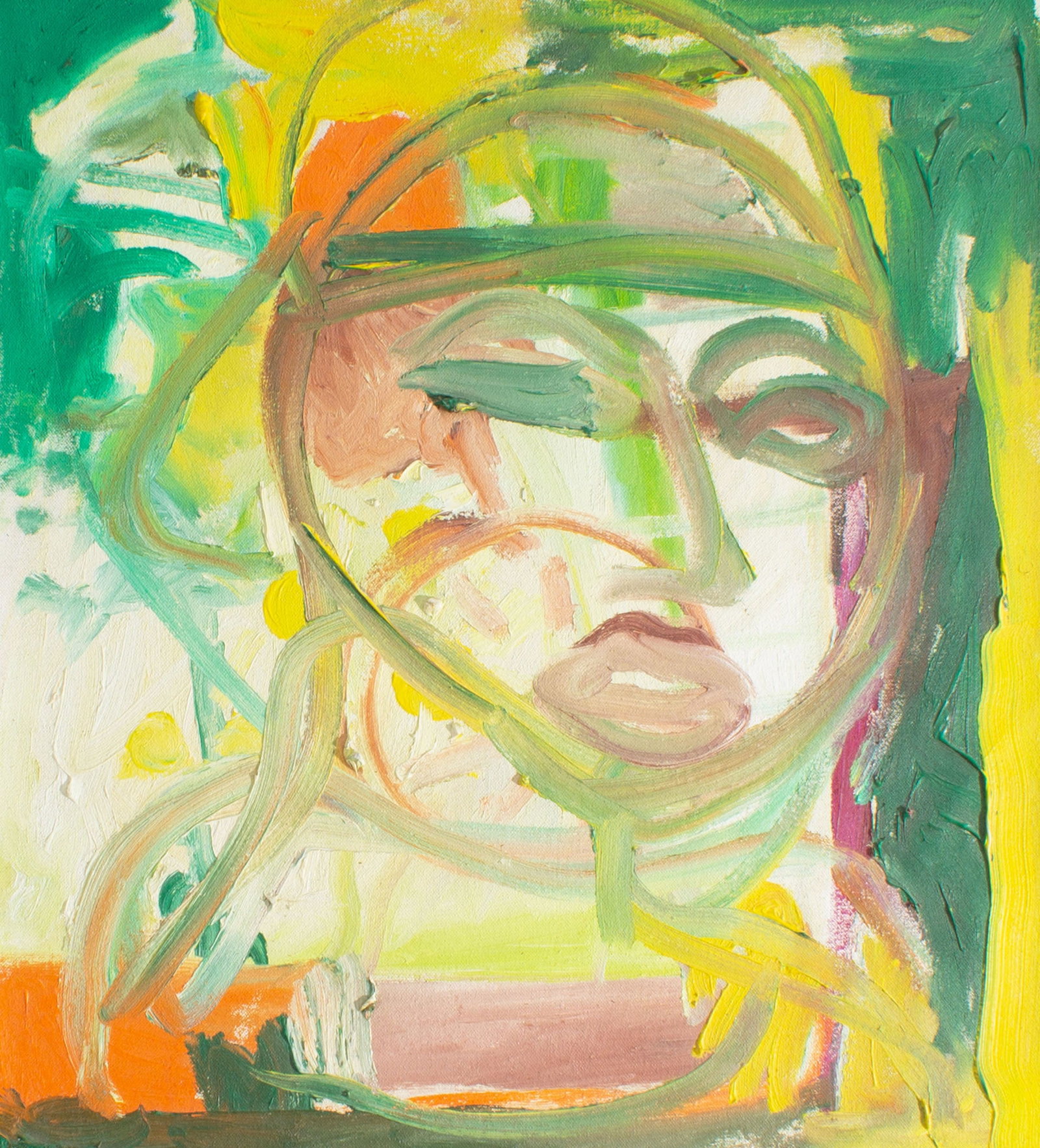 Stephen Stoller 1994 Abstract Oil on Canvas Painting: 1994 abstract oil on canvas painting of a figure by Stephen Stoller (American; born 1945). Signed and dated verso. Canvas is unstretched. Measurements: 22" W x 22.5" H (canvas); 16&qu