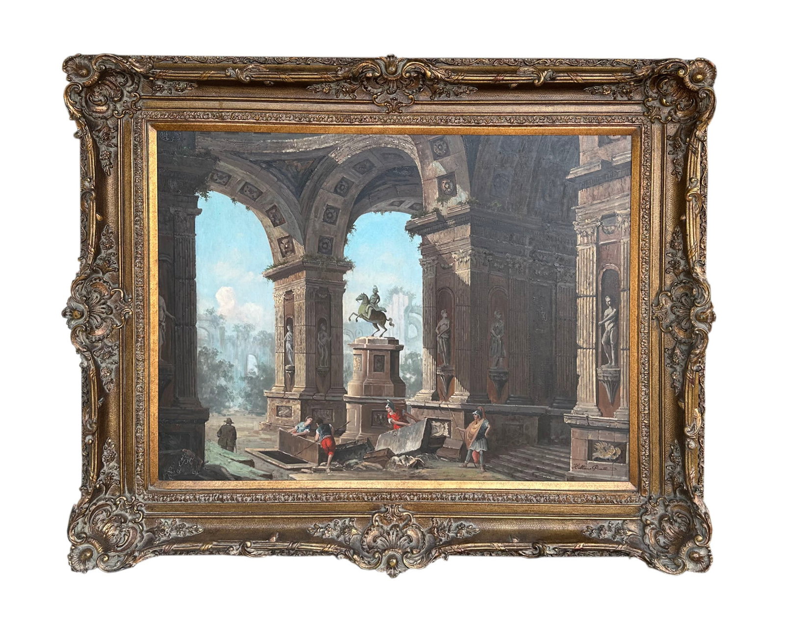 After Hilton Pratt 63" x 51" Oil on Canvas Painting of Ruins (1 of 5)