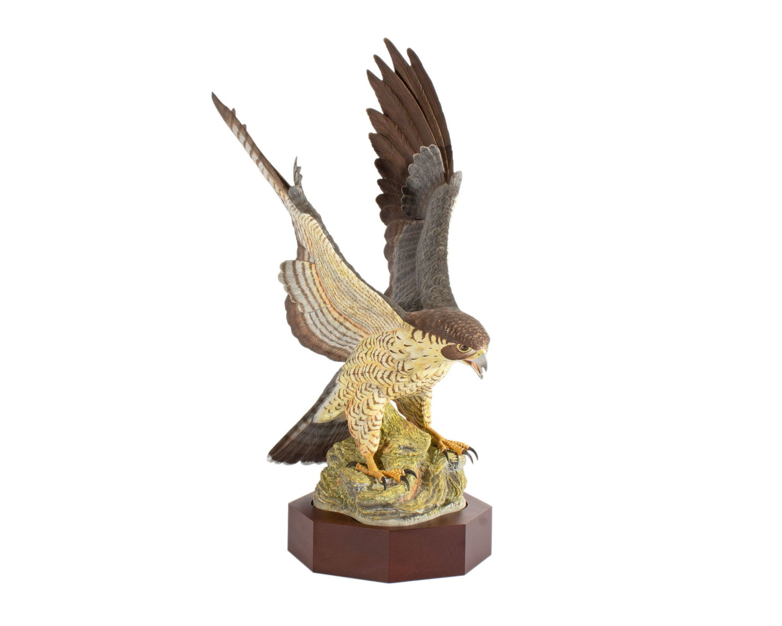 Michael Tandy for Kaiser Porcelain Peregrine Falcon: Porcelain peregrine falcon designed by Michael Tandy for Kaiser. Hand-painted, limited edition. Marked to underside, numbered 37/800 for the hand-painted edition. Comes with wooden base. 