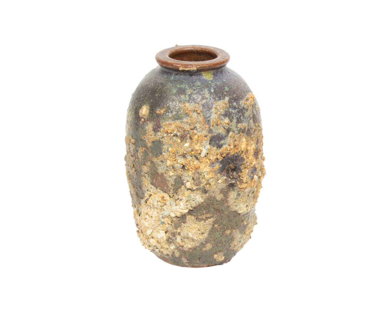 Arthur Towata Japanese Studio Pottery Vase: Studio pottery vase by Arthur Towata (Japanese-American; 1933-2019). Signed to underside. Measurements: 3" W x 5" H x 3" D. In house shipping available. From