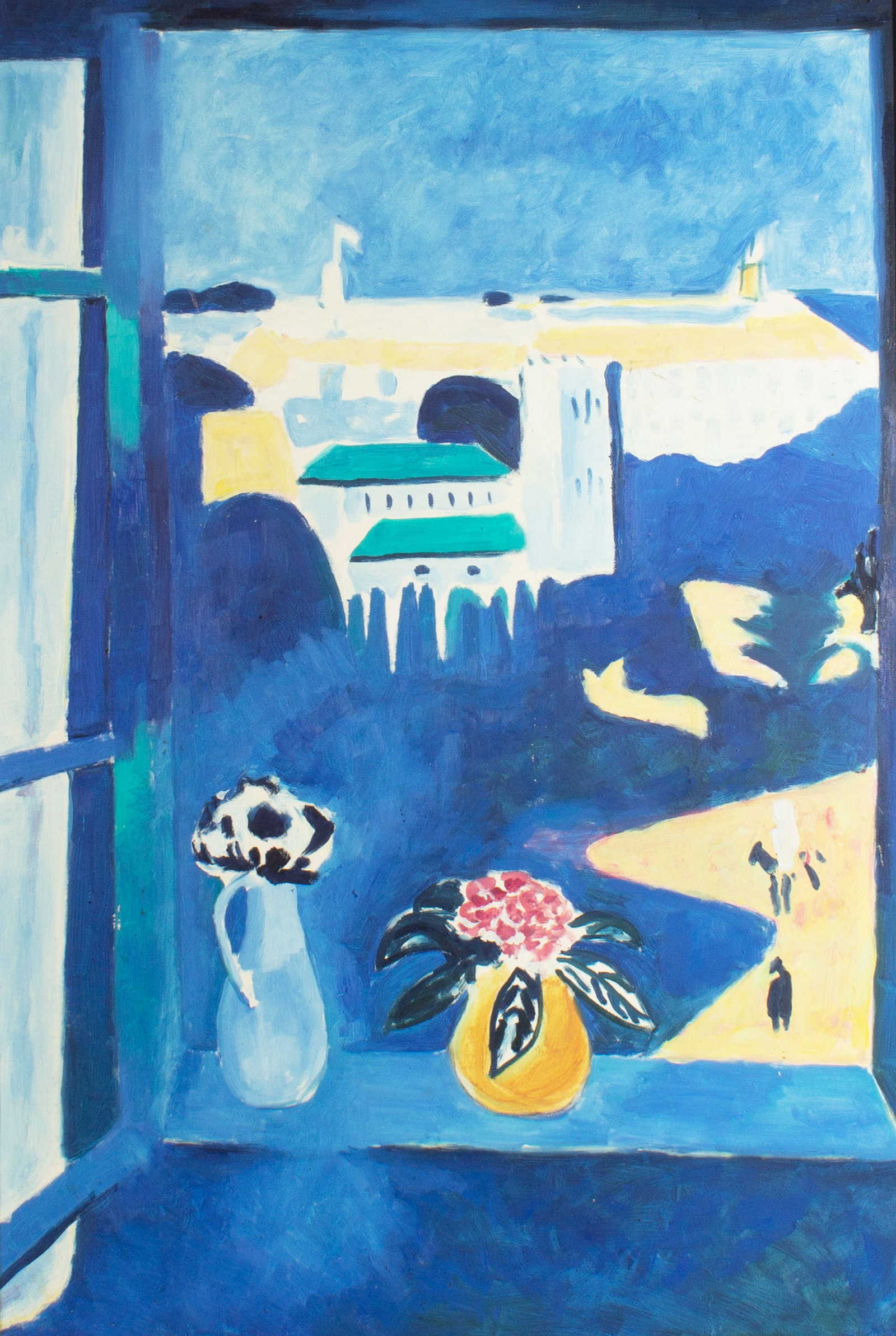 Oil Painting After Henri Matisse "Window at Tangier": Oil on canvas copy painting after the work Window at Tangier by Henri Matisse. Measurements: 35" W x 47" H x 2.75" D (frame). In house shipping available.