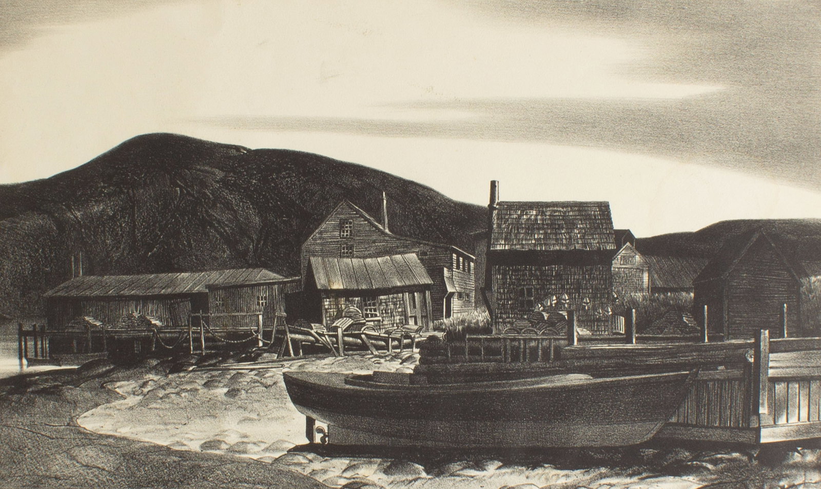Stow Wengenroth "North Village" Lithograph: Lithograph titled North Village by Stow Wengenroth (American; 1906-1978). Signed in pencil lower right, notated "Ed/60" lower left. Measurements: 18.75" W x 1