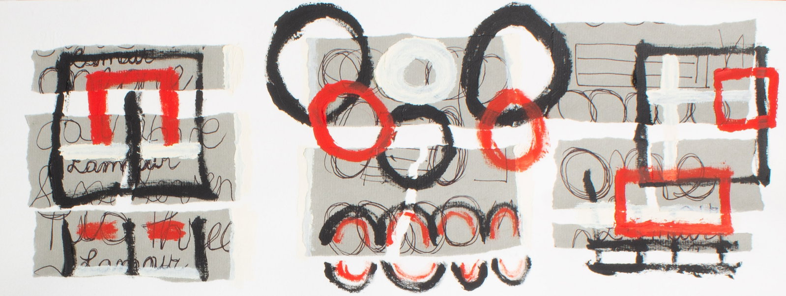 Steven Conant 2004 "Another Language #13" Alkyd Painting: 2004 abstract alkyd paint on paper painting with collage, titled Another Language #13, by Steven Conant (American; 20th/21st century). Signed, titled, dated verso. Measurements: 15.75