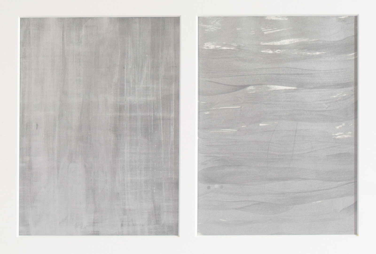 Jim Lee 2004 Acrylic on Paper Diptych: Metallic acrylic on paper diptych painting by Jim Lee (American; born 1970). The work features two monochrome paintings on paper housed together in a white frame. Signed and dated 200