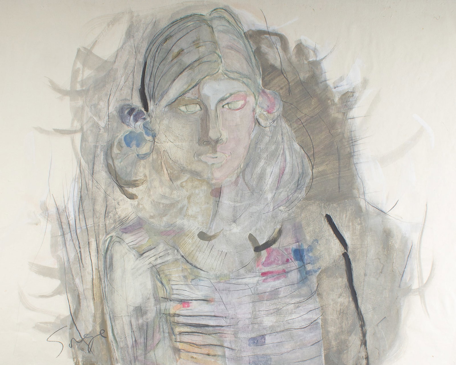 Walter Sorge Abstract Gouache Portrait Painting (1 of 4)