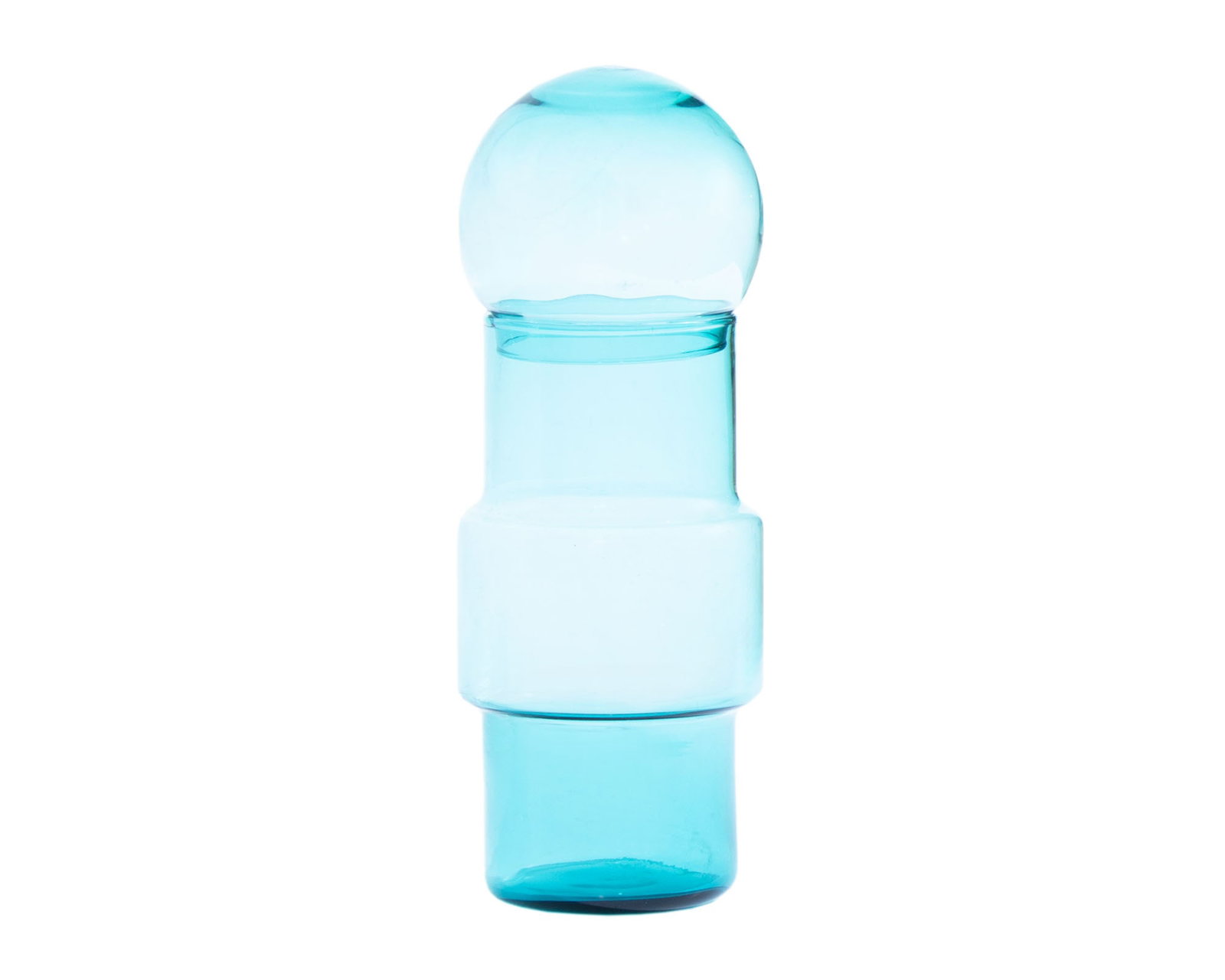 Empoli 1970s Italian Glass Apothecary Jar: 1970s teal glass apothecary jar by Empoli. Made in Italy. Measurements: 4" W x 11.25" H x 4" D. In house shipping available.