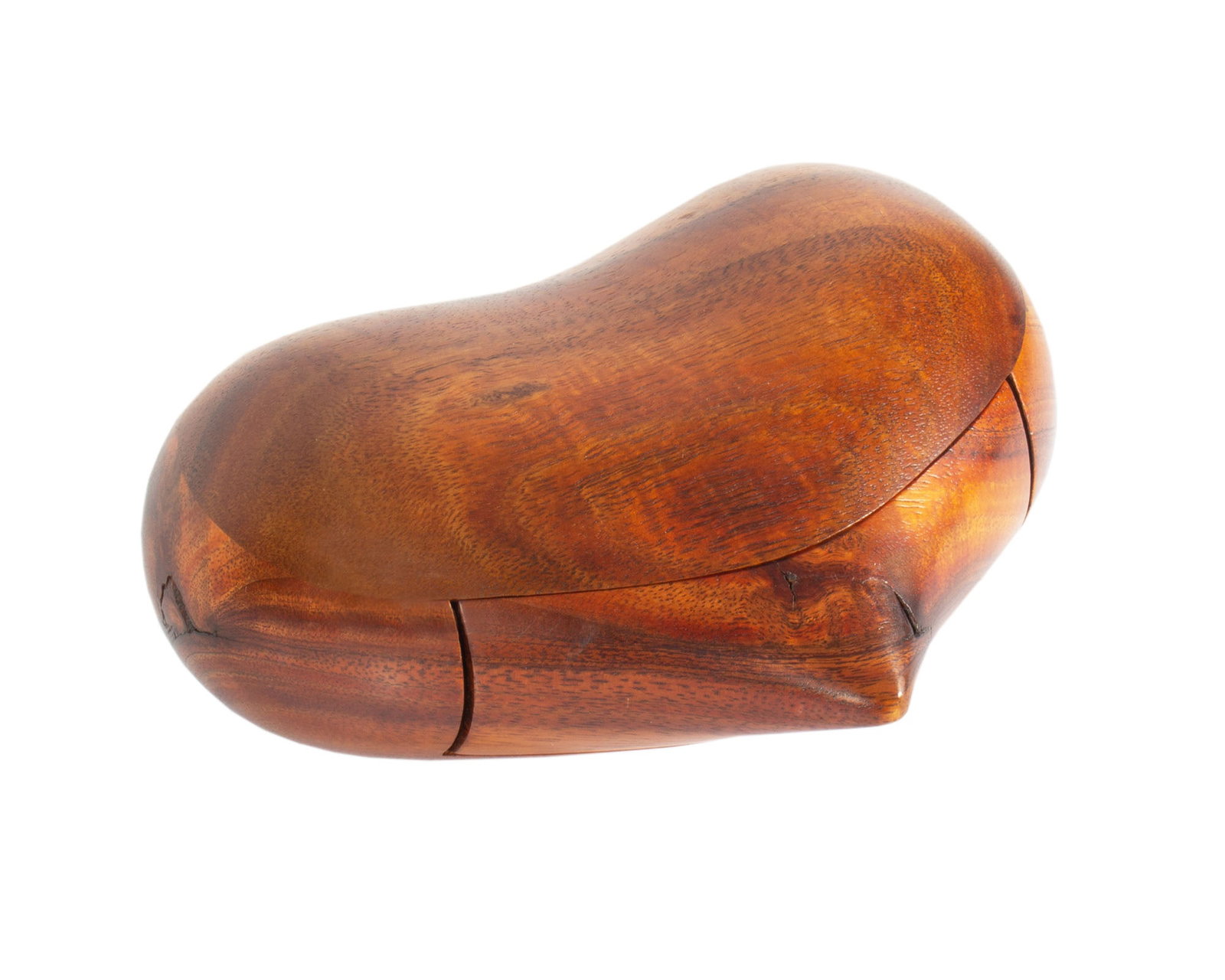 Dean Santner Handcrafted Wooden Box: Handcrafted wooden box in the shape of a heart by Dean Santner (American; 1946-2025). Marked to the underside. Measurements: 8.5" W x 3" H x 6" D. In house