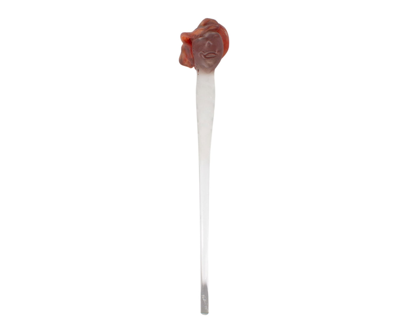 Stephen Fellerman 1995 Art Glass Head Scepter Sculpture: 1995 art glass scepter sculpture by the American glass artist Stephen Fellerman. Signed and dated near lower edge. Measurements: 3.5” W x 18.75” H x 3” D. In