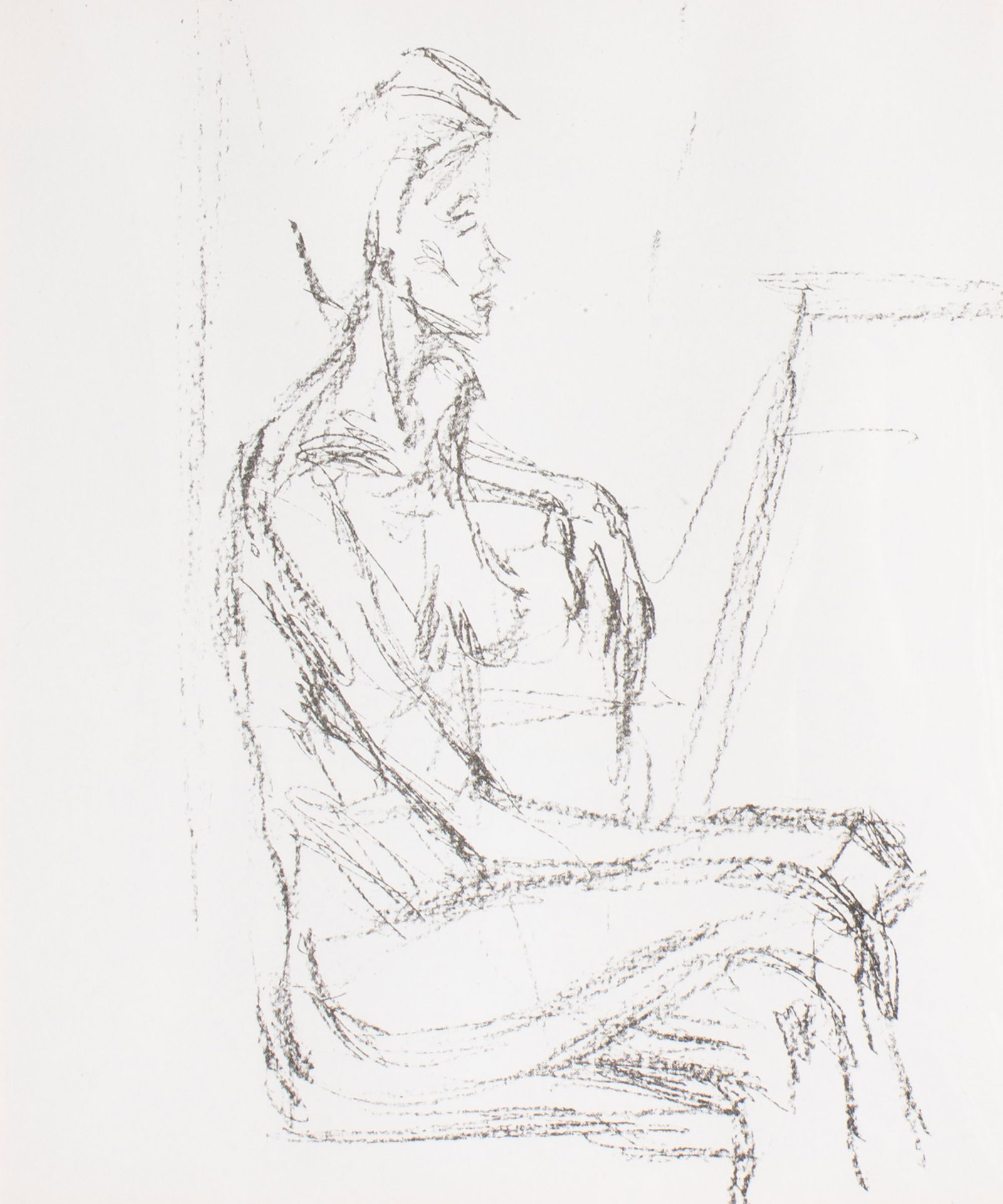 Alberto Giacometti 1961 "Derriere le Miroir" Lithograph, No. 127: 1961 lithograph depicting the profile of a seated woman by Alberto Giacometti (Swiss; 1901-1966). Lithograph from the French art publication Derriere le Miroir, no. 127. Measurements: 18.2