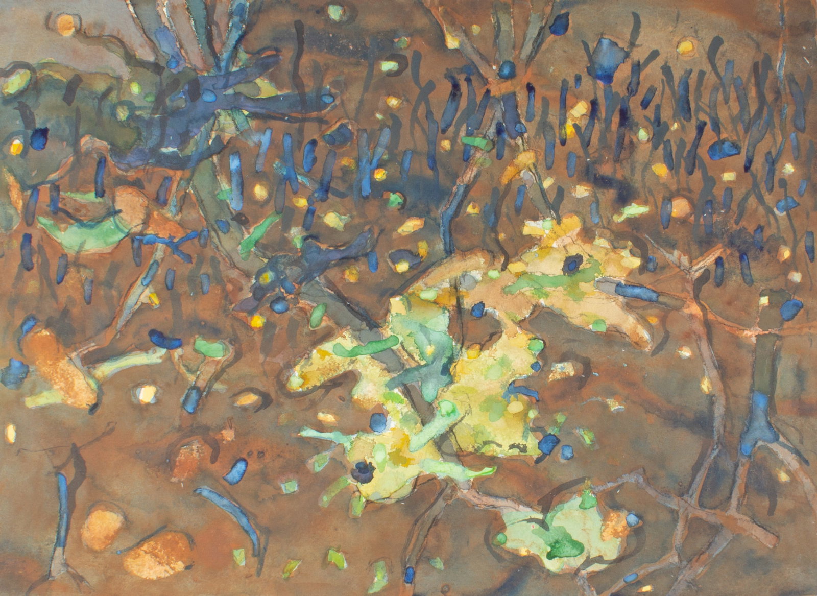 Walter Sorge Abstract Gouache Painting: Abstract gouache painting on paper by Walter Sorge (Canadian; 1931-2021). Unsigned. Measurements: 30" W x 22.25" H (sheet); 27.25" W x 20" H (image). In house shippin