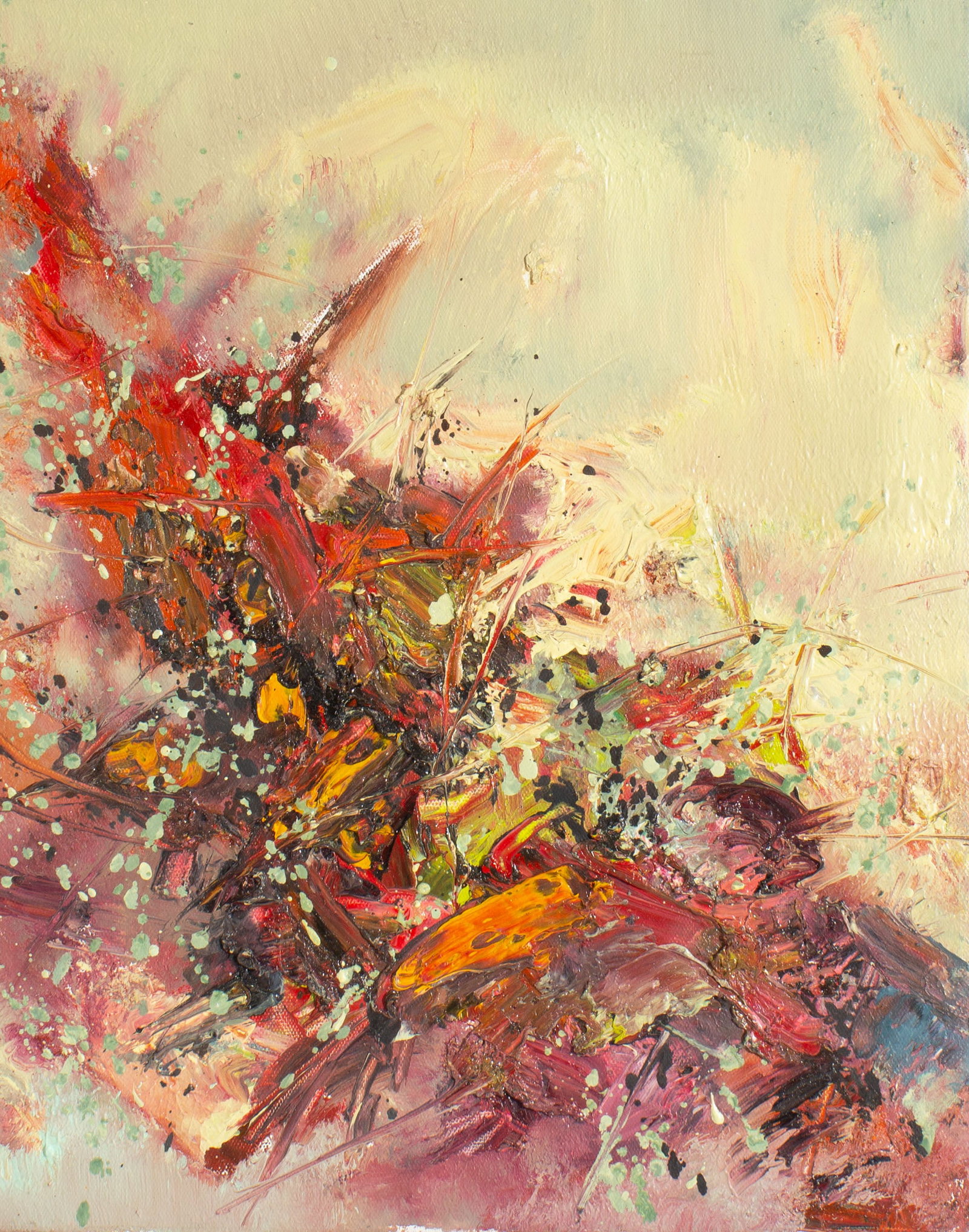 Chong Liu 2015 Abstract Oil on Canvas Painting: 2015 abstract oil on canvas painting by Chong Liu (Chinese; 20th/21st century). Unsigned, comes with certificate of authenticity that is signed by the artist. Measurements: 15.75" W x 20&q