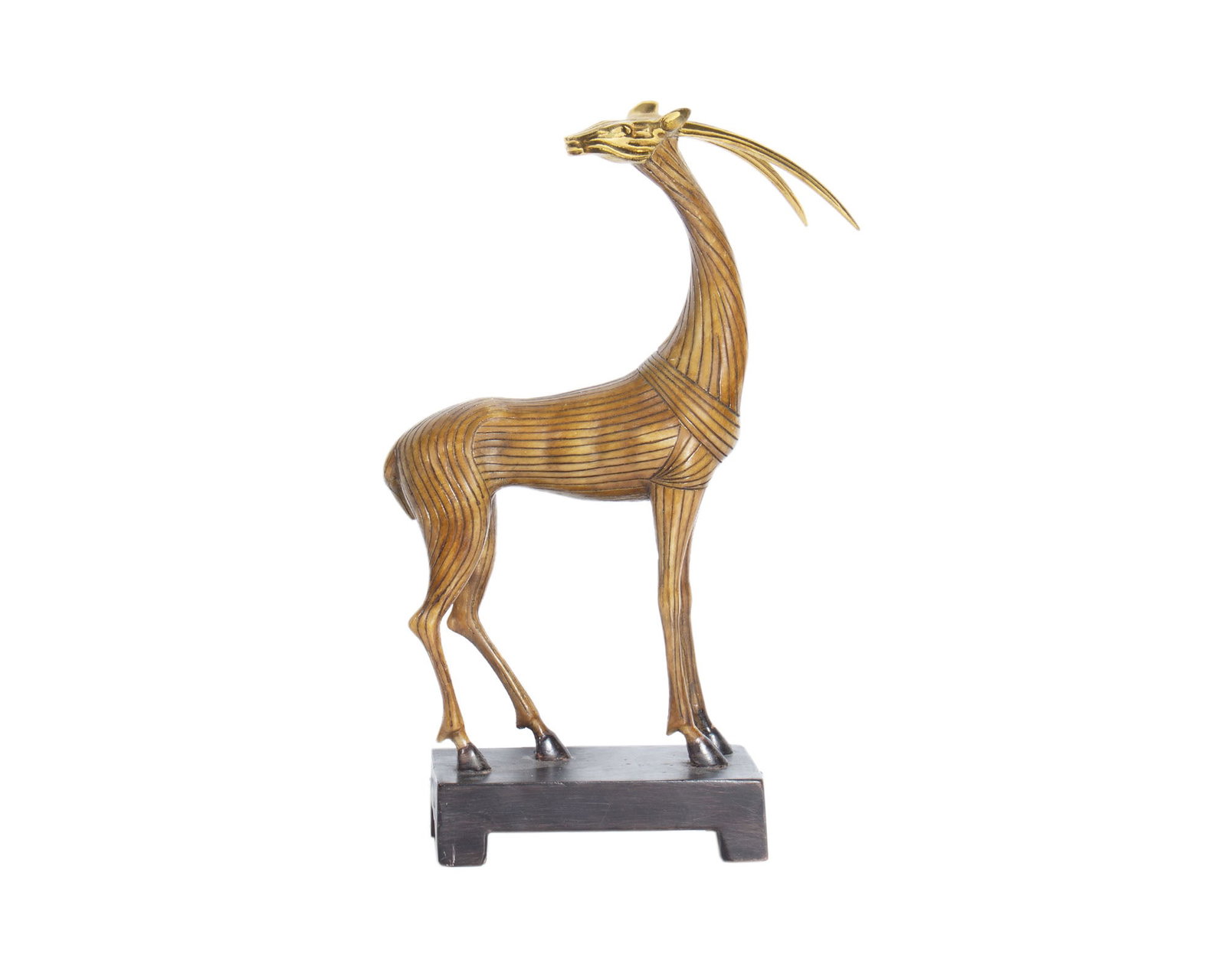 Carolyn Kinder Gazelle Sculpture: Gazelle designed by Carolyn Kinder for the Kinder Collection produced by by Austin Productions. Resin and brass. Marked "Austin" to underside. Measurements: 12.5" H x