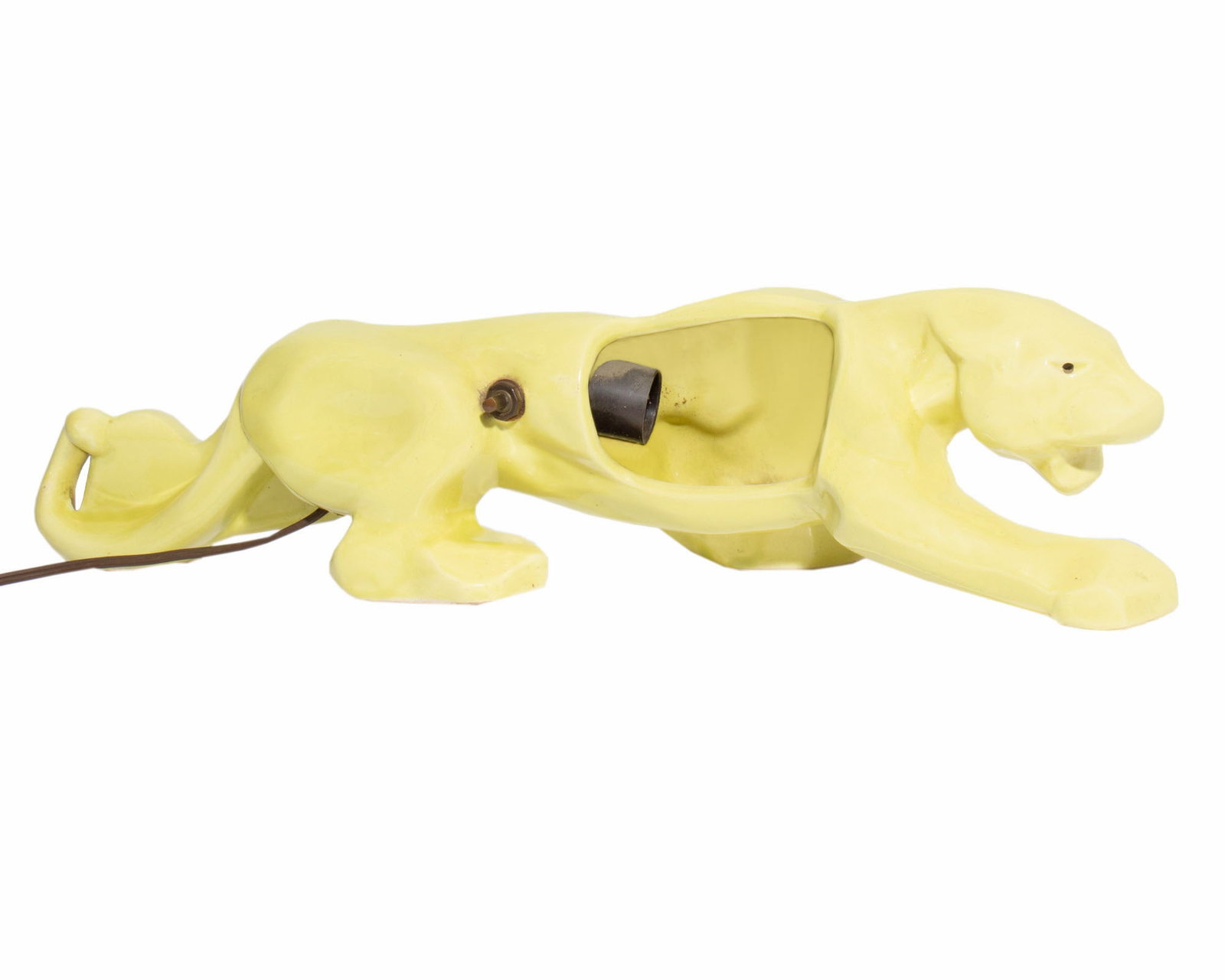 Vintage Chartreuse Ceramic Panther TV Lamp: Vintage chartreuse mid-century ceramic TV lamp in the shape of a panther. Measurements: 20" W x 4.75" H x 5" D. In house shipping available.