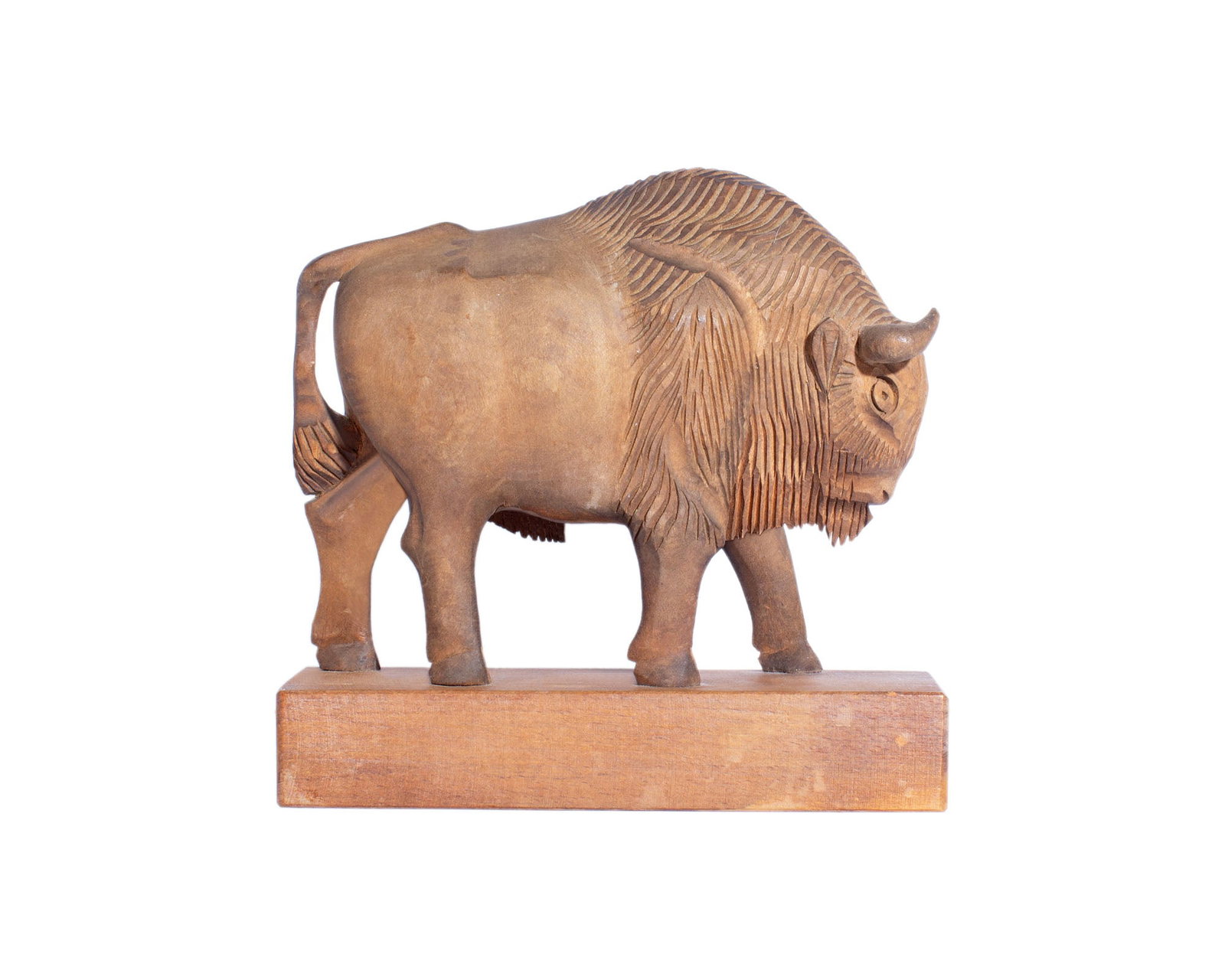 Polish Folk Art Carved Wood Buffalo: 1978 Polish folk art carved wooden buffalo. Marked to underside. Measurements: 8.5" H x 8.5" L x 3" W. In house shipping available.