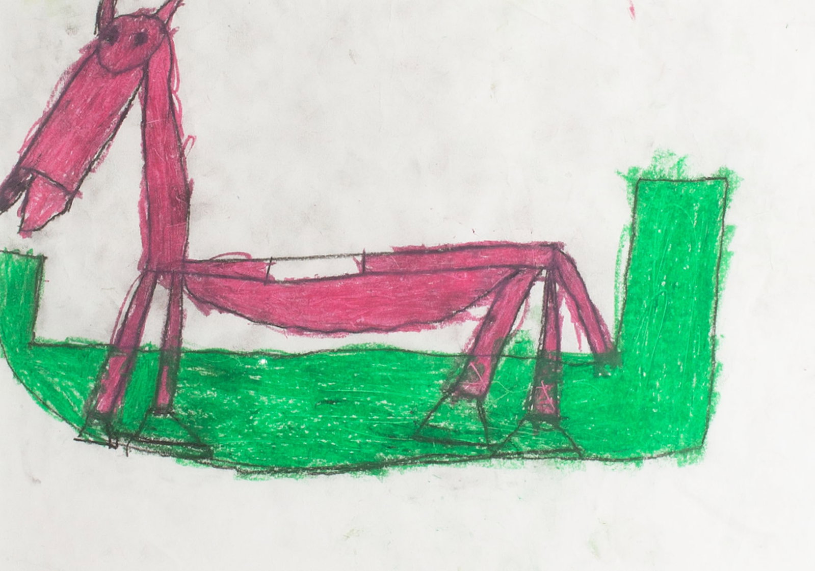 Polish Outsider Artist Drawing: Drawing of an animal by a Polish Outsider artist. Unsigned, purchased by original owner in Krakow. Measurements: 24.25" W x 19.25" H x 1.25" (frame). In house