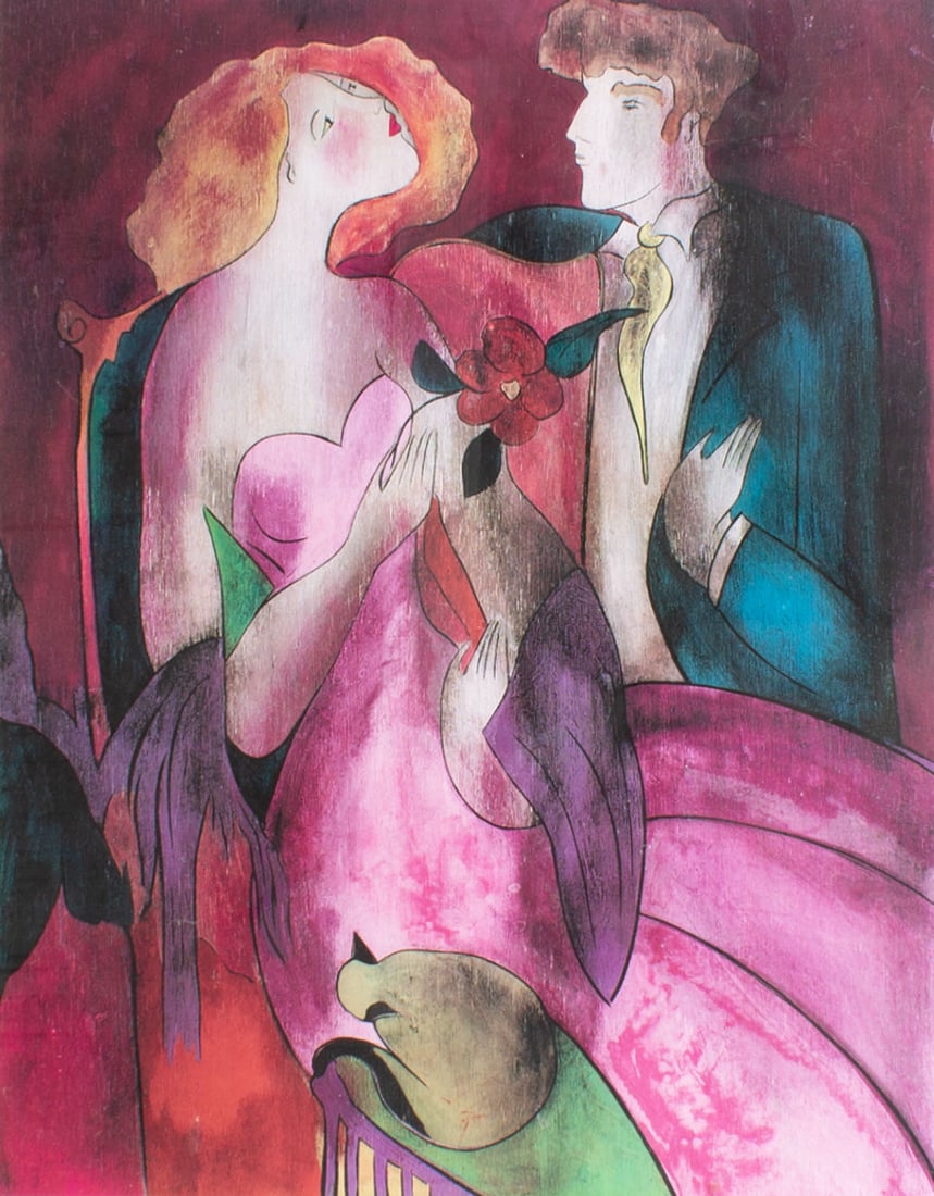 Linda Le Kinff 2005 "Robe du Soir" Seriolithograph Print: 2005 seriolithograph print after a work by artist Linda Le Kinff (French-American; born 1949). Titled Robe du Soir (Evening Gown). Includes 2006 appraisal. Signed in plate.