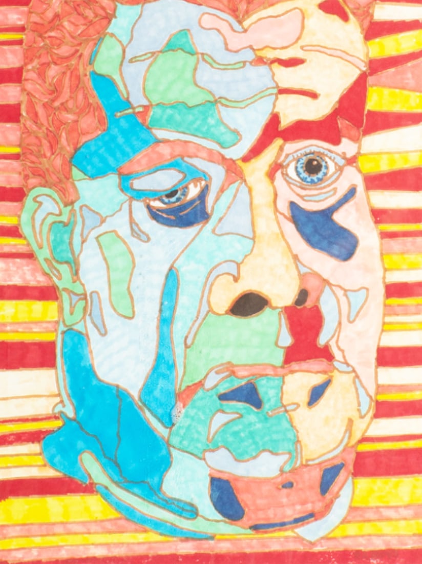 R.A. Buys 2015 "Fractured Skul" Pen and Ink Drawing: 2015 abstract pen and ink portrait drawing titled Fractured Skul, by Indiana artist R.A. Buys (American; 20th/21st century). Signed, dated, titled verso. Measurements: 15.25" W