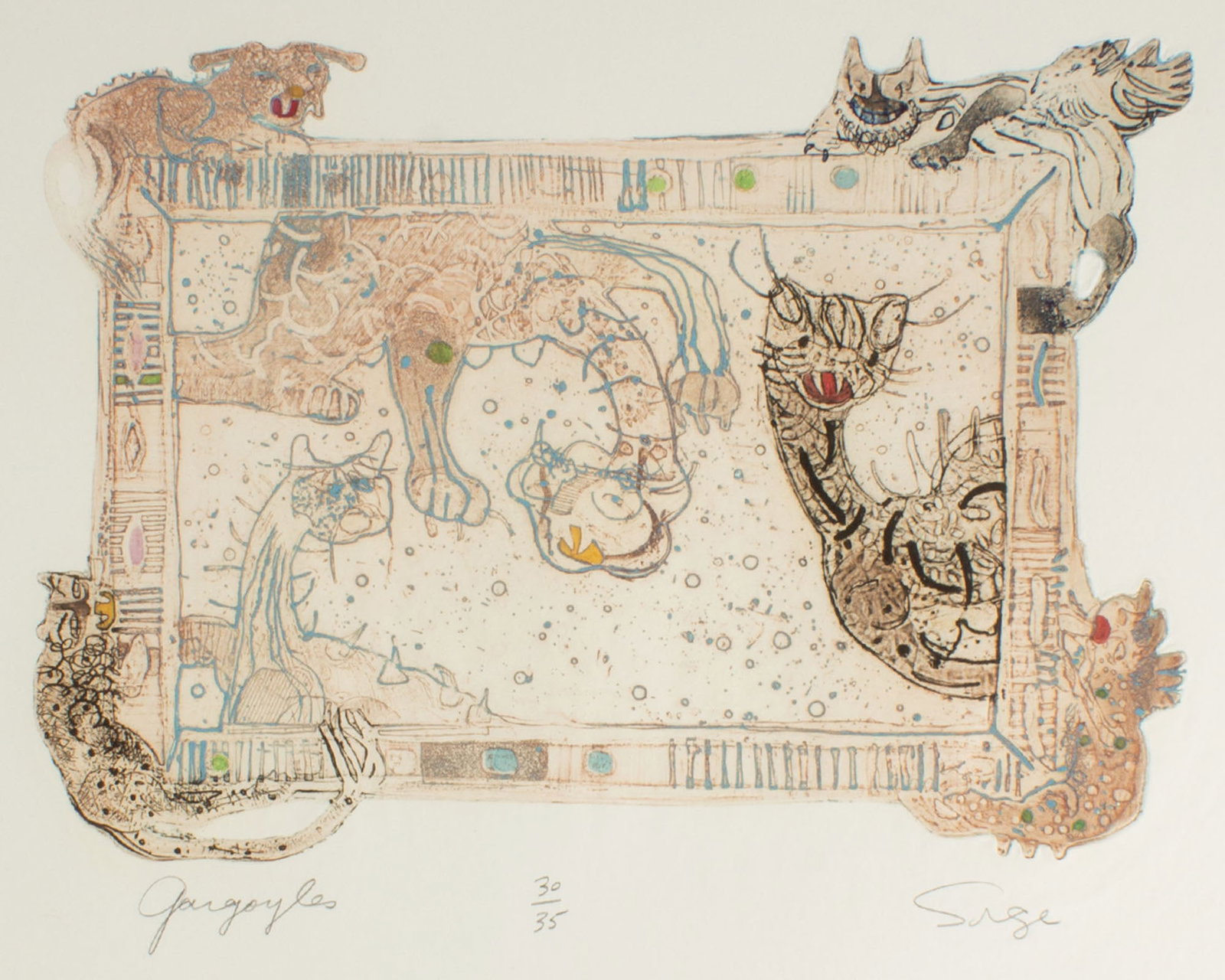 Walter Sorge "Gargoyles" Limited Edition Etching (1 of 4)