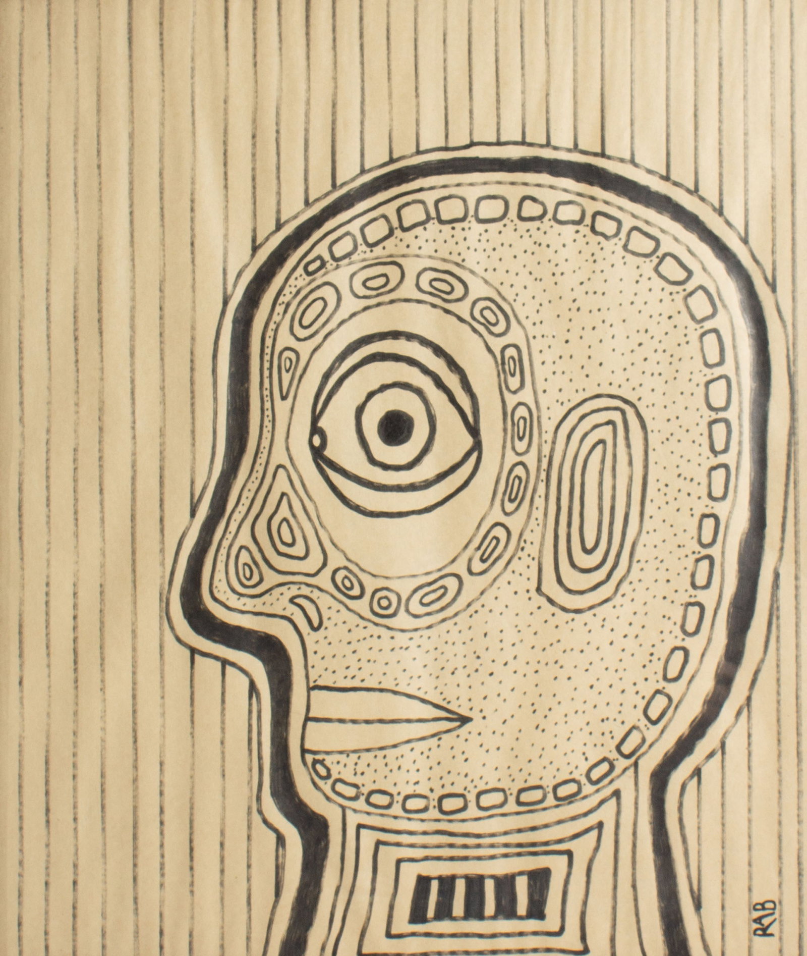 R.A. Buys Marker on Paper Abstract Drawing: Abstract marker on paper drawing of a face by Indiana artist R.A. Buys (American; 20th/21st century). Initialed lower right. Measurements: 19.5" W x 22.5" H x .75" D (frame). &nb