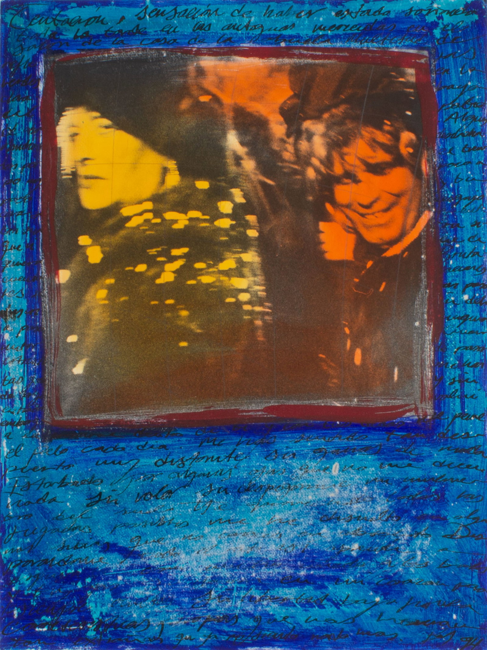 José Ramón Bas 1994 Mixed Media Print: 1994 mixed media print by José Ramón Bas (Spanish; born 1964). Signed and dated lower right. Measurements: 12" W x 16" H. In house shipping available.