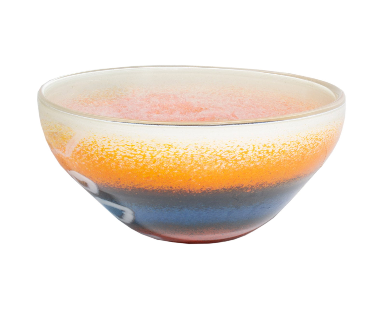 Signed Art Glass Bowl: Art glass bowl. Signed to the underside. Measurements: 12.5" W x 6.25" H x 12.5" D. In house shipping available.