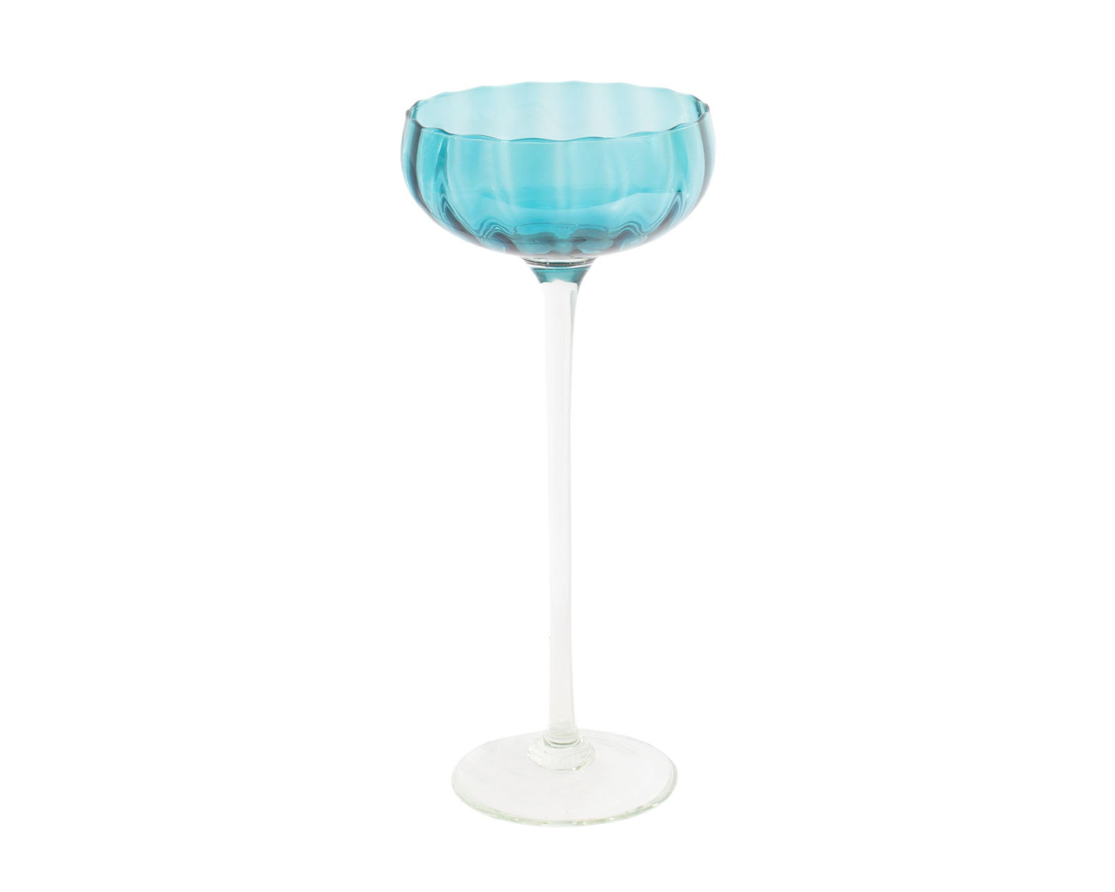 Empoli Italian Mid-Century 16" Glass Compote: Mid-century blue and clear glass Empoli compote. Made in Italy. Measurements: 6.75" W x 16" H x 6.75" D. In house shipping available.