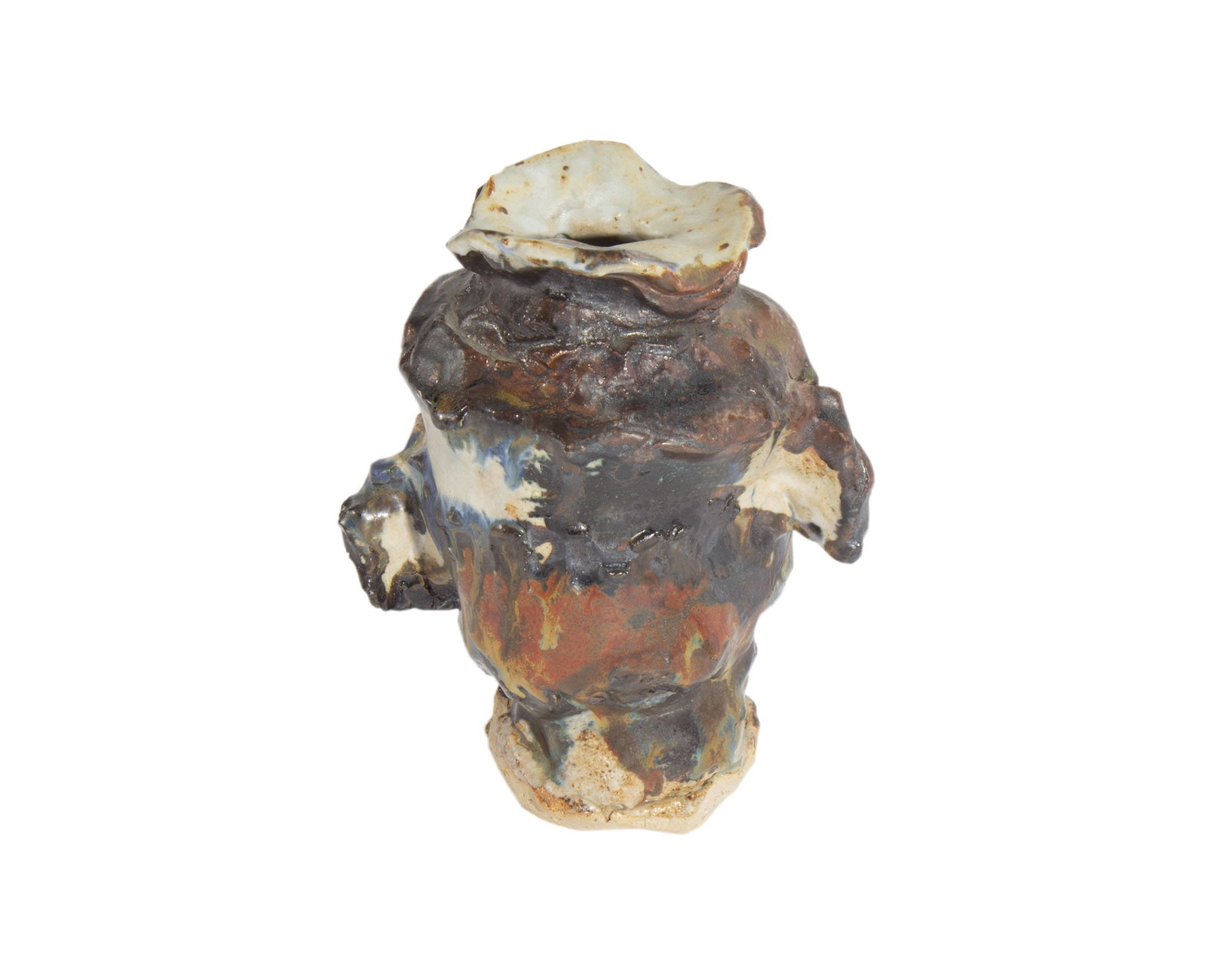 Studio Pottery Hand-Built Vase: Sculptural studio pottery hand-built vase. Unsigned. Measurements: 5" W x 6.75" H x 3.5" D. In house shipping available.